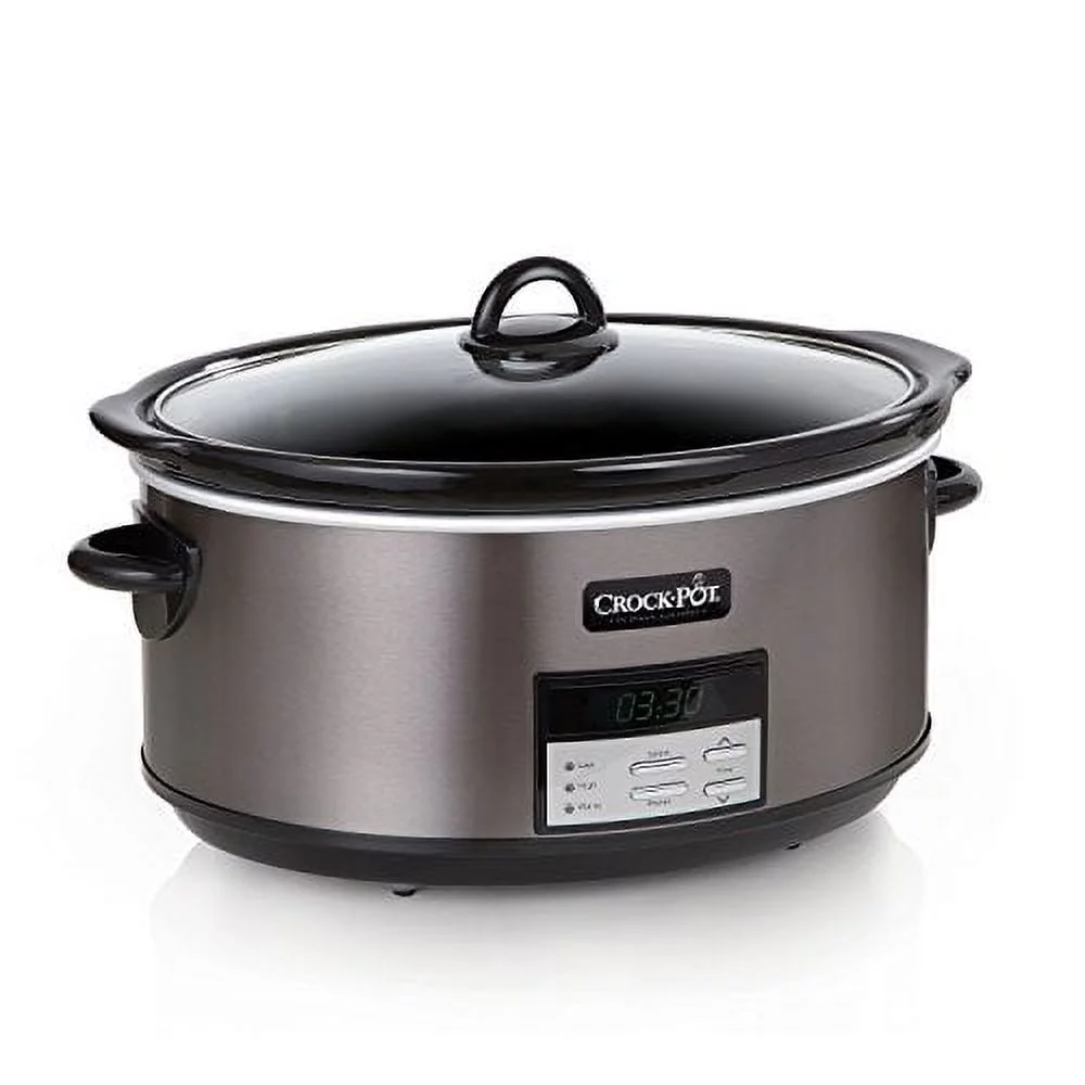 Used Crock Pot Slow Cooker 8 Qt Programmable, Black Stainless Steel