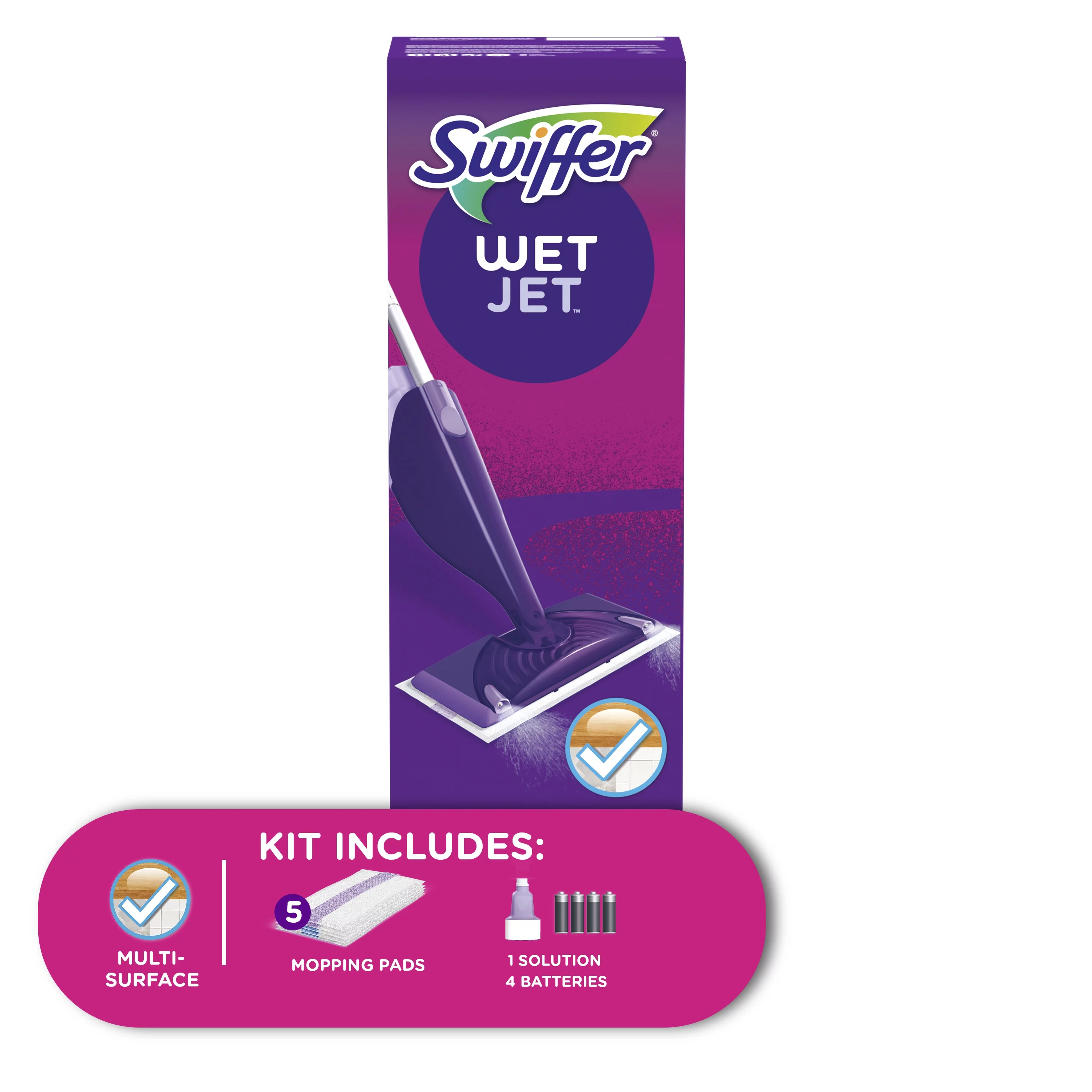 Swiffer WetJet Mop Starter Kit (1 Mop, 5 Pads, 1 Floor Cleaning Solution)