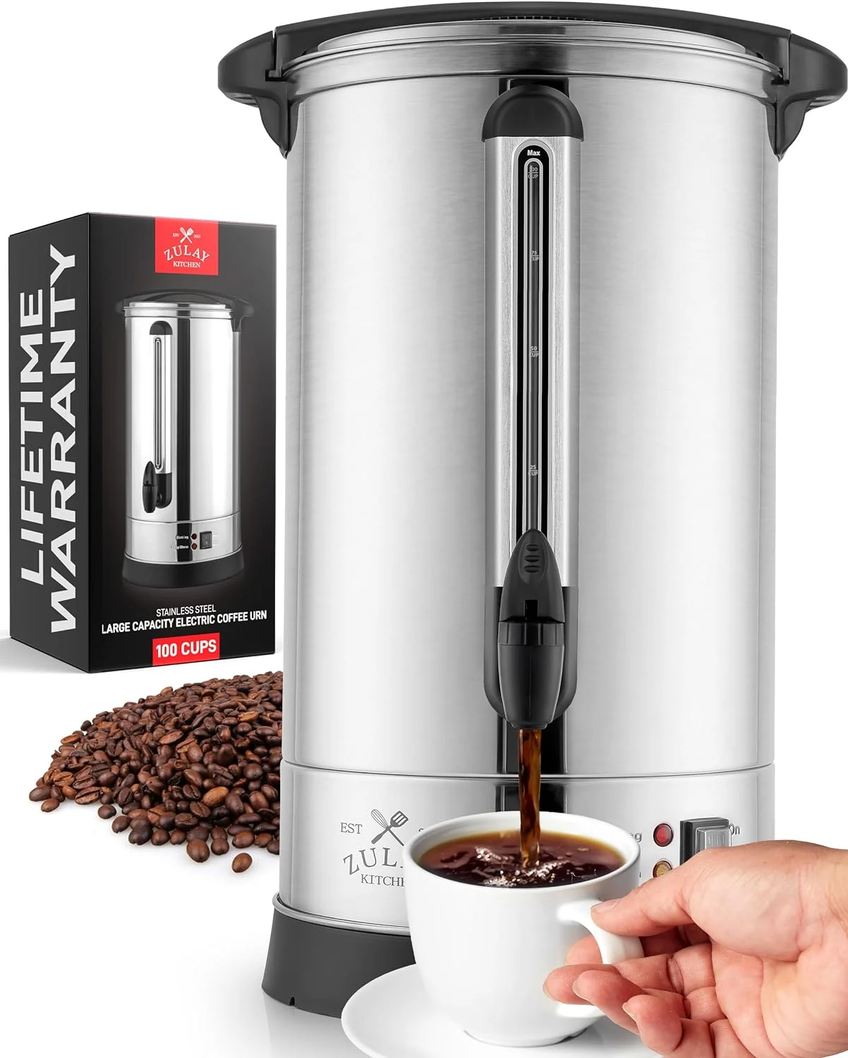 Coffee Urn - 100 Cup Hot Beverage Dispenser - BPA-Free Coffee Maker - Hot Water Urn for Catering - Easy Two Way Dispensing - Hot Drink Dispenser