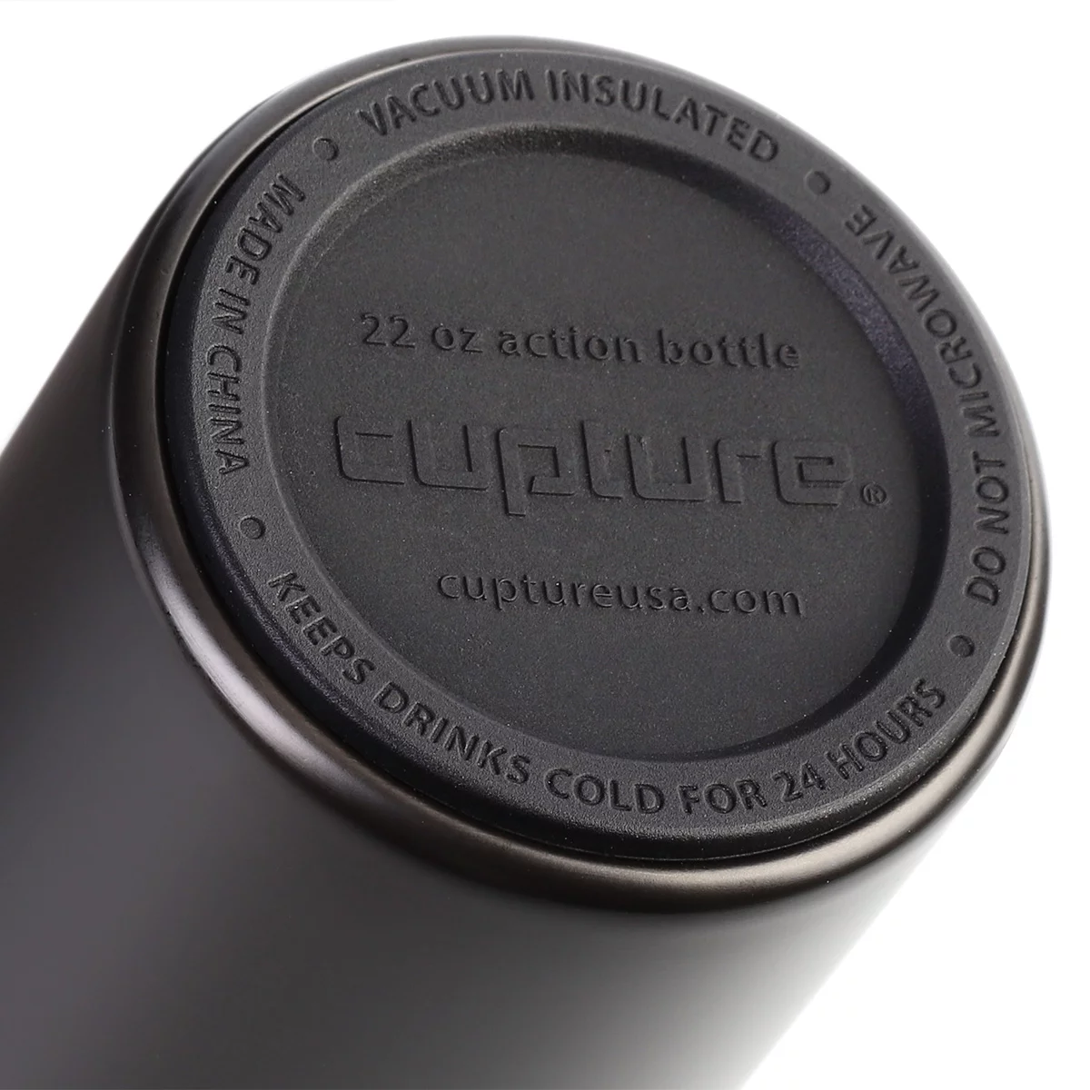 Cupture Action Bottle Flip Top with Handle - 22oz Double Wall Vacuum-Insulated Stainless Steel Water Bottle (Black)