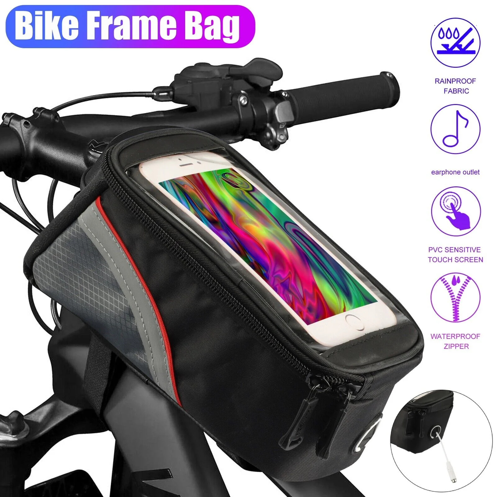 Waterproof Bicycle Frame Tube Front Top Bag MTB Bike Cycling Touch Phone Holder