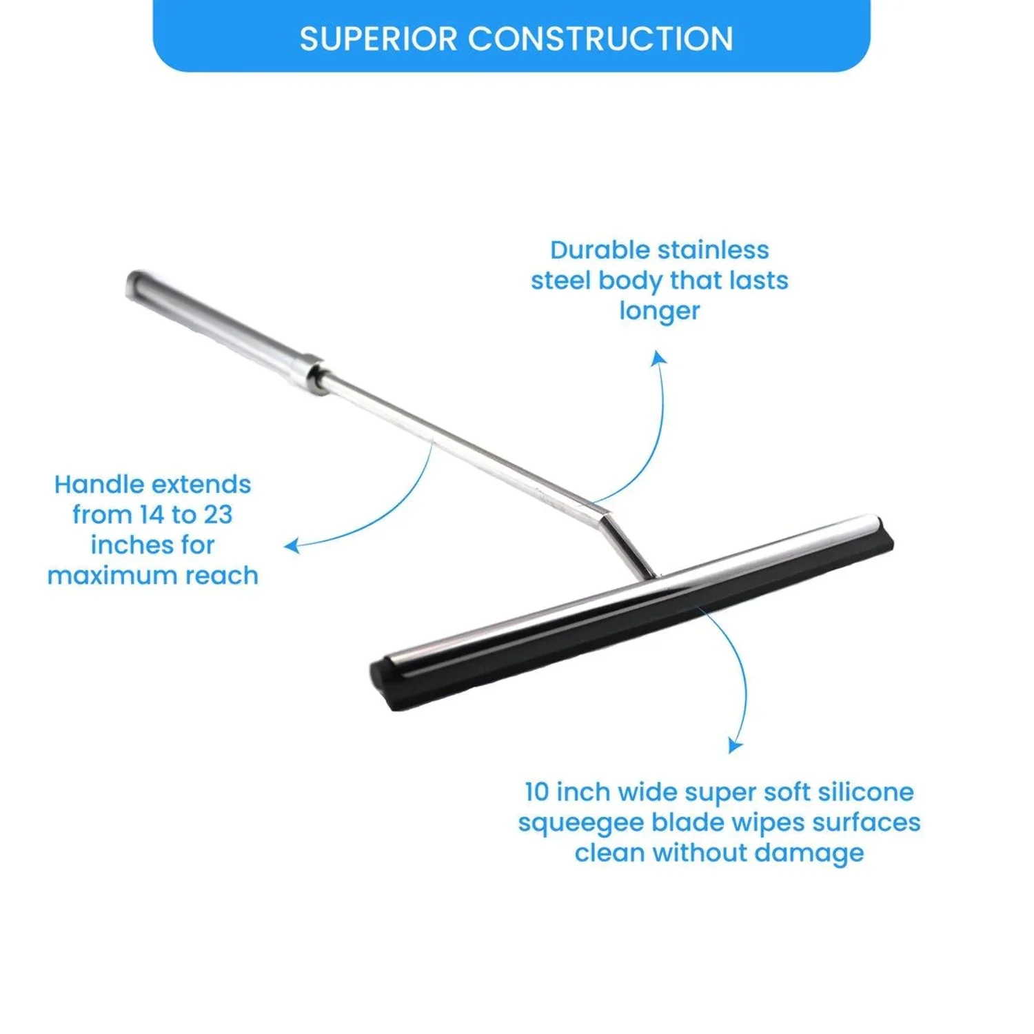 Stainless Steel Shower Squeegee with Telescoping Handle Extends to 23 Inches, From Grand Fusion