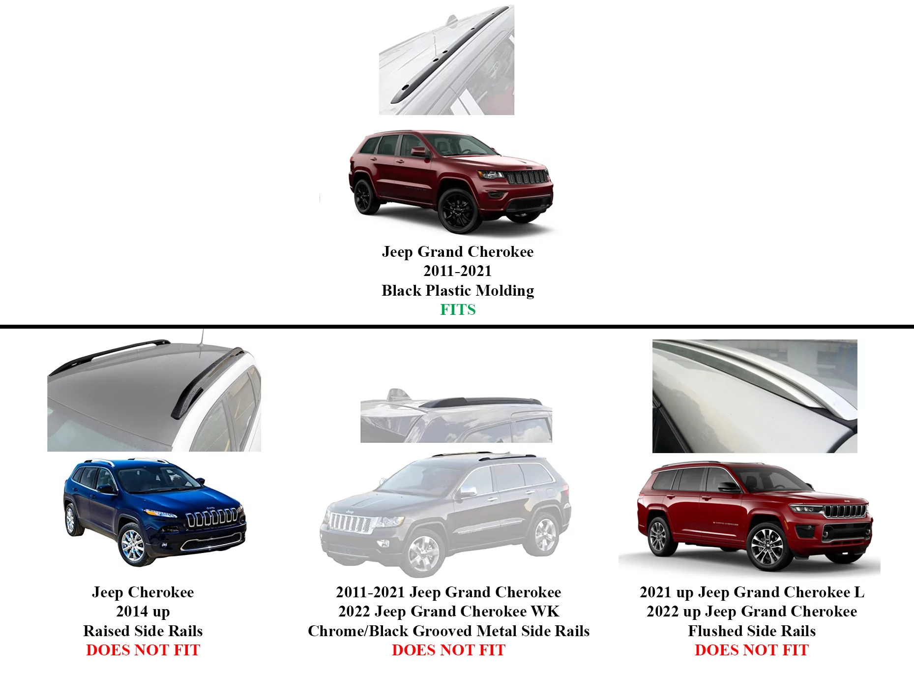 BrightLines Roof Rack Crossbars Kayak Rack Combo Compatible for Jeep Grand Cherokee (2011-2021) with Roof Black Moldings