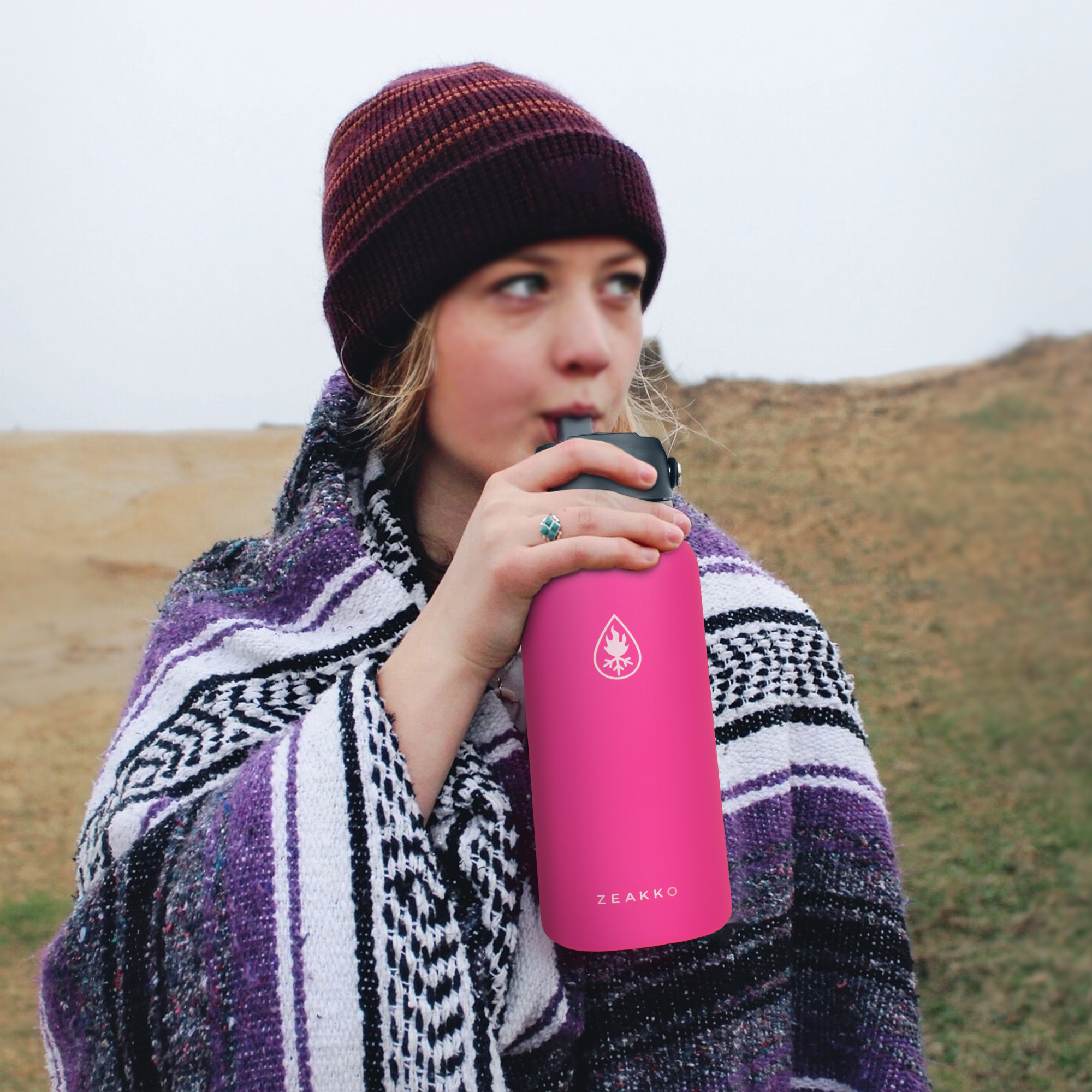 Zeakko Stainless Steel Water Bottle, 32oz Vacuum Insulated Water Bottle BPA-free Double Wall Wide Mouth Leakproof Water Flask with Straw Lids & Protective Silicone Boot