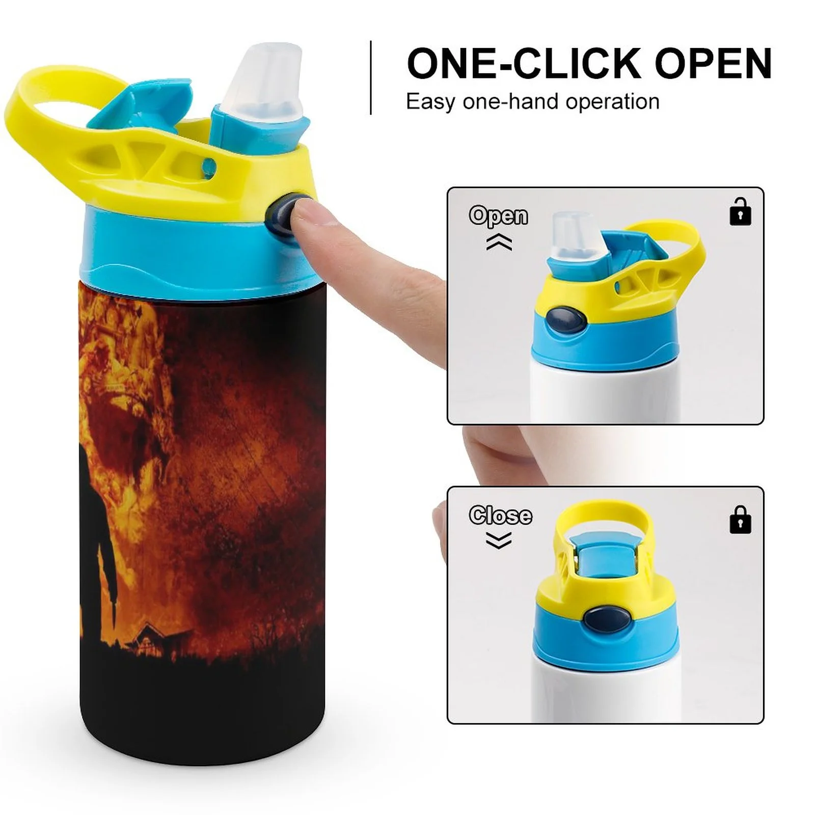 Michael Myers Skull Kid's Insulated Water Bottle With Straw Vacuum Stainless Steel Cup Leak-Proof Children Toddler Thermoses