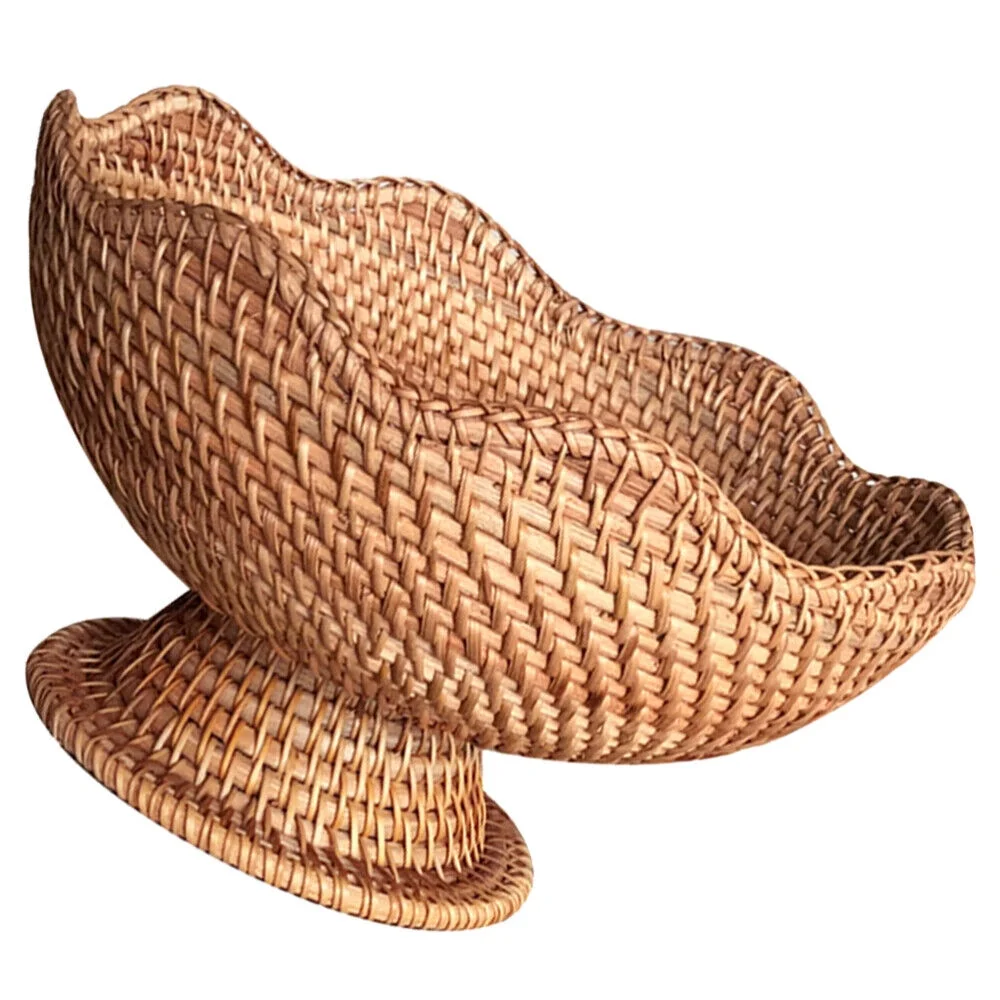 Rattan Fruit Plate Pedestal Display Basket Wicker Snack Trays