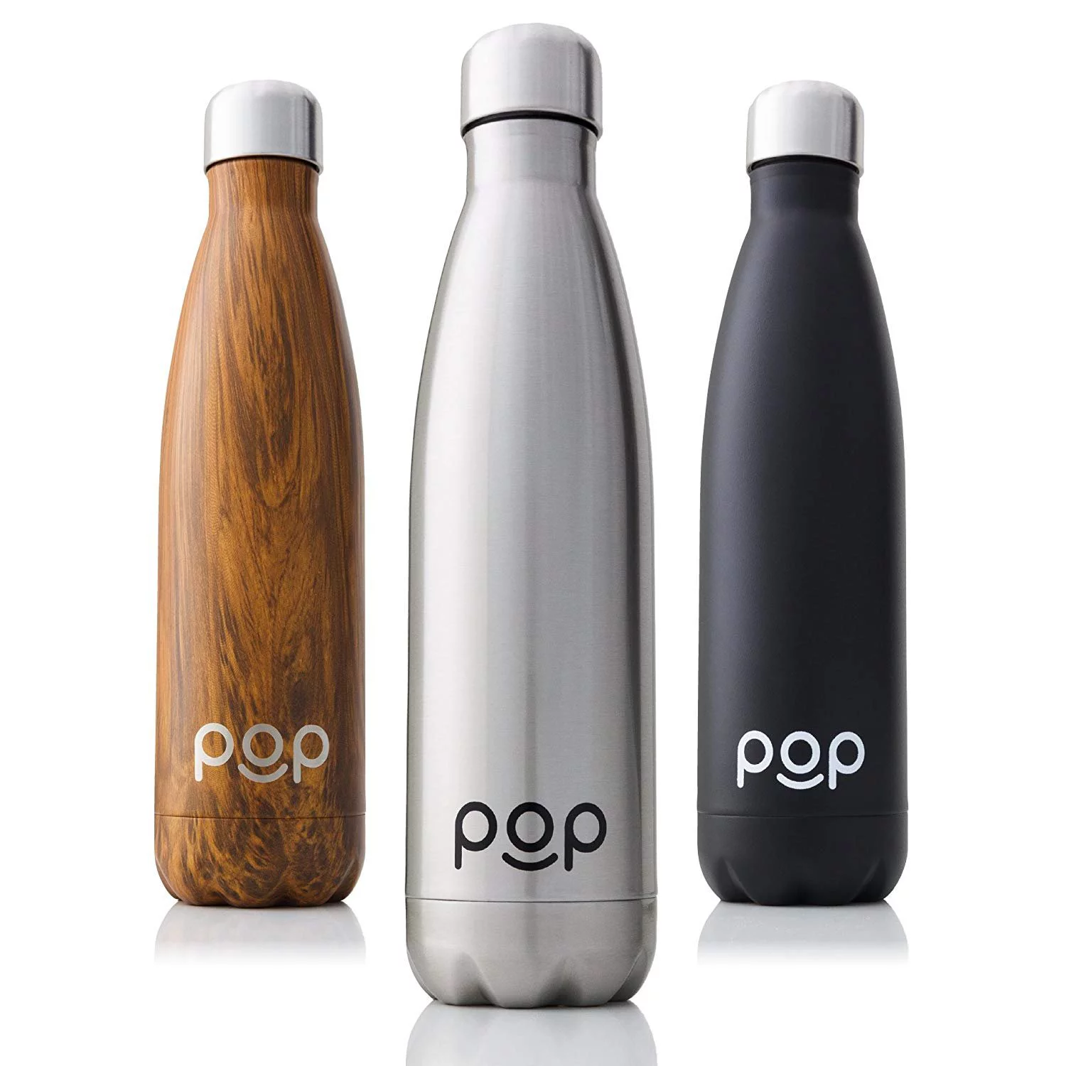 POP Design Stainless Steel Vacuum Insulated Water Bottle | Keeps Cold 24hrs. or Hot for 12hrs. | Sweat & Leak-Proof | Narrow Mouth & BPA Free | 17 Oz (500ml) | Titanium