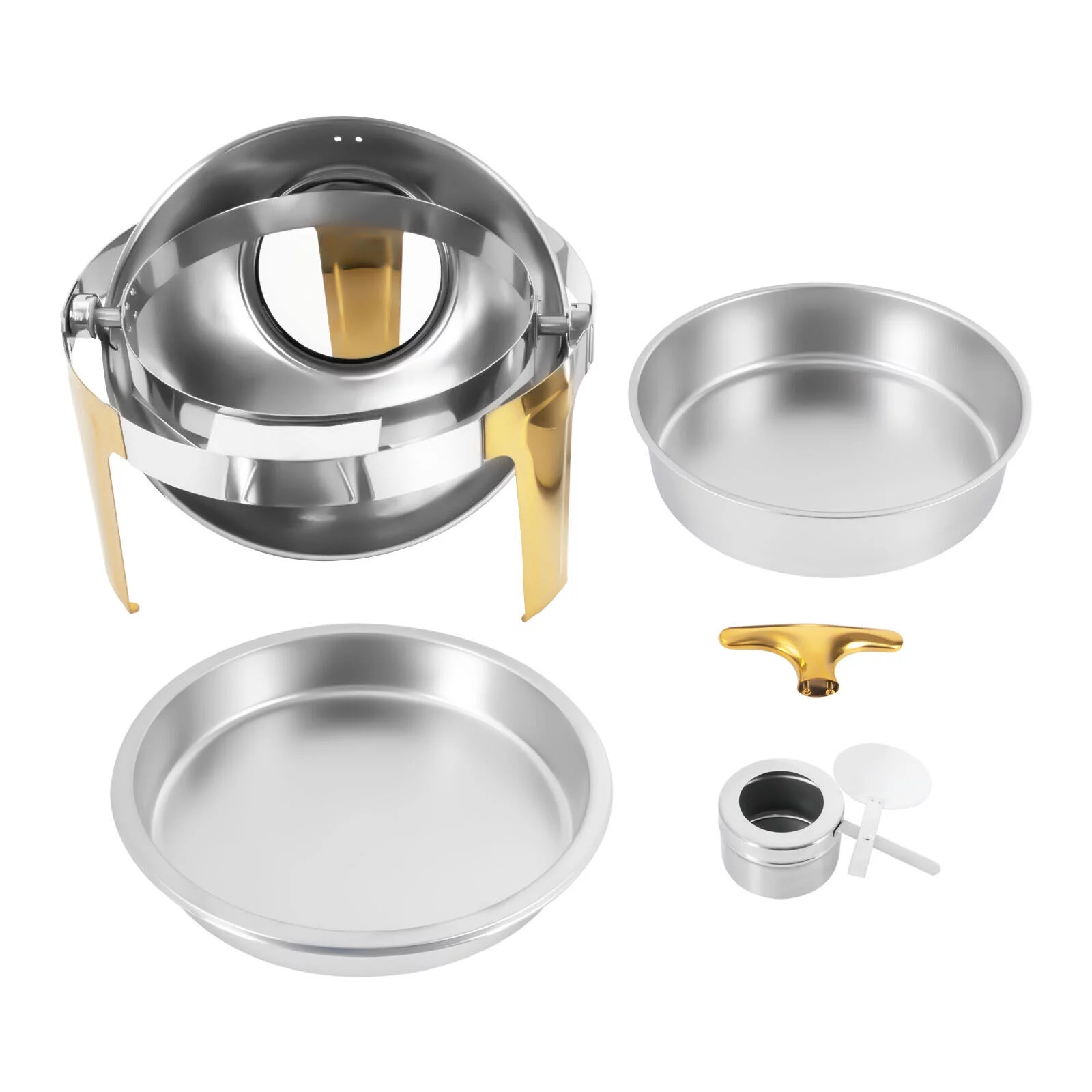 6.3 Quart Roll Top Chafing Dish Set Round Stainless Steel Buffet Warmer Chafer
