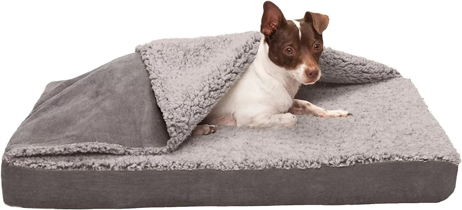 Furhaven Medium Memory Foam Dog Bed Berber & Suede Blanket Top Mattress w/ Removable Washable Cover - Gray, Medium Blanket Top - Berber & Suede (Gray) Medium Memory Foam