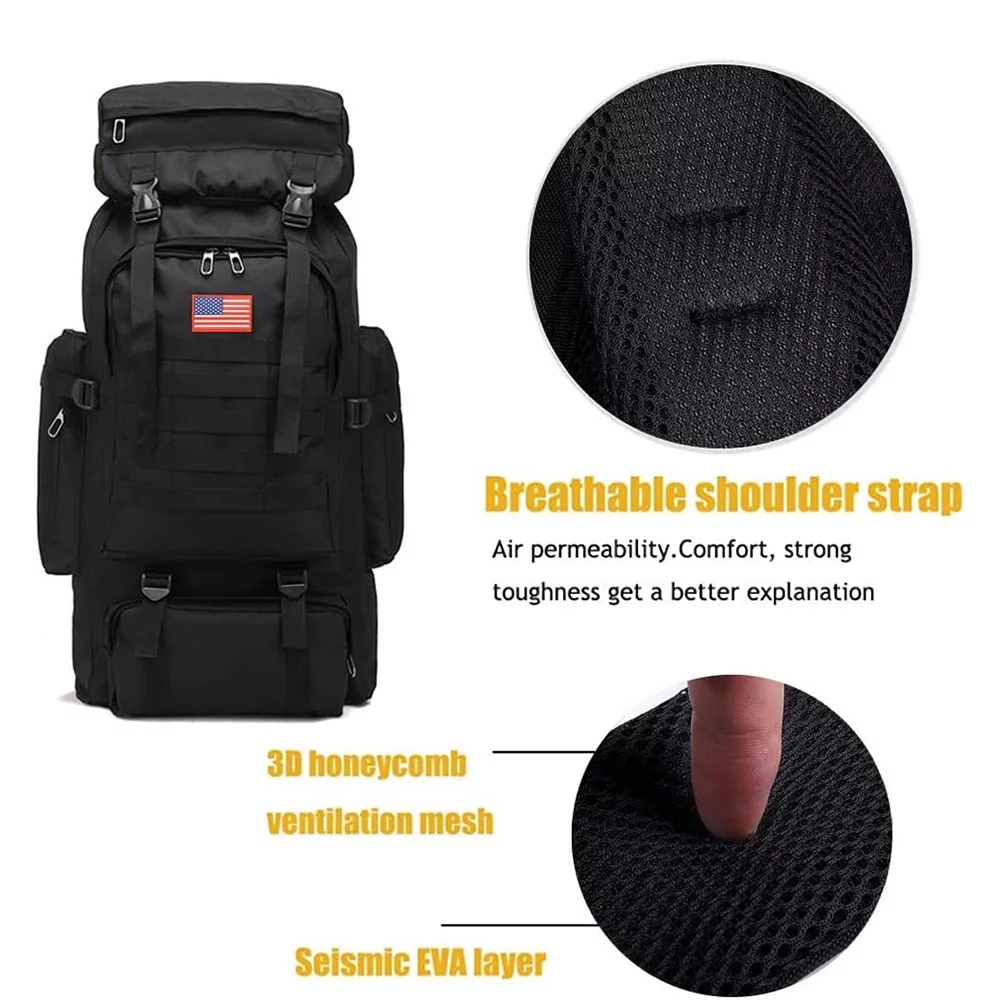 eYotto 80L Hiking Backpacks for Adults, Travel Backpack, Climbing Hiking Bag, Black