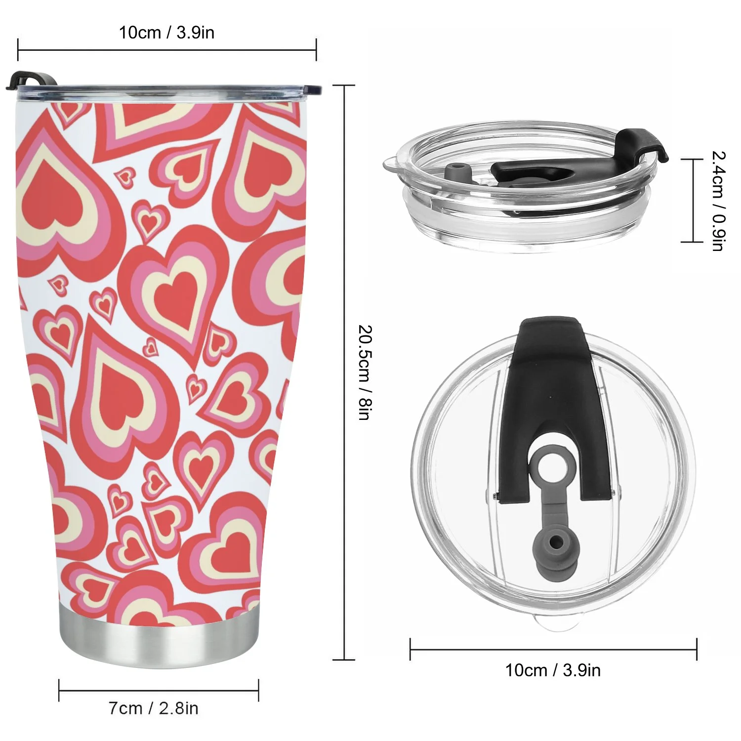 Hidove Stainless Steel Tumbler, Groovy Hearts Seamless Pattern 30oz Leak Proof & Stainless Steel Bottle for Hot & Cold Drinks - Coffee Travel Mug, Water Metal Canteen, Thermal Cup