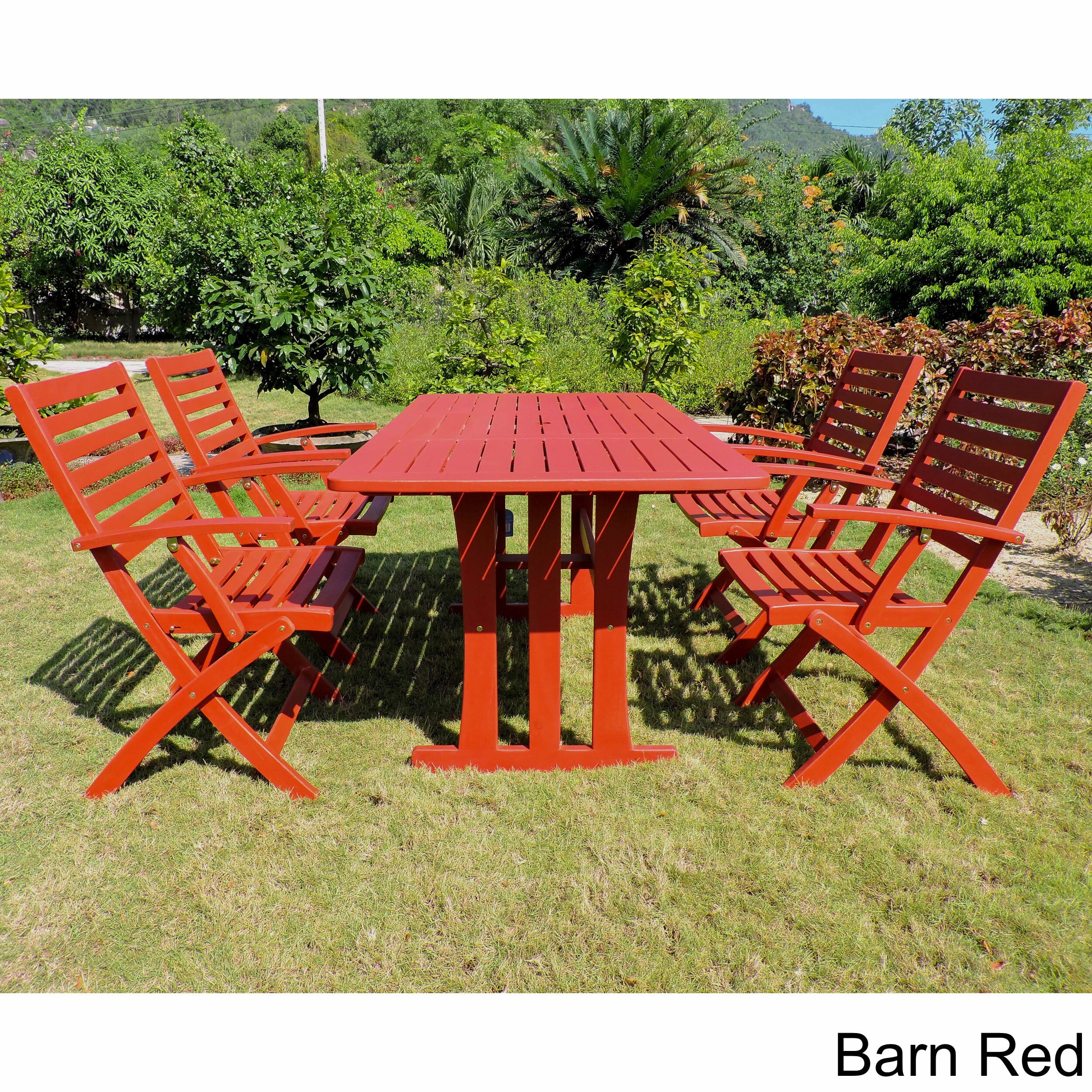 International Caravan  Royal Fiji 'Ispica' Stained Acacia Hardwood Outdoor Dining Set (Set of 5) Barn Red