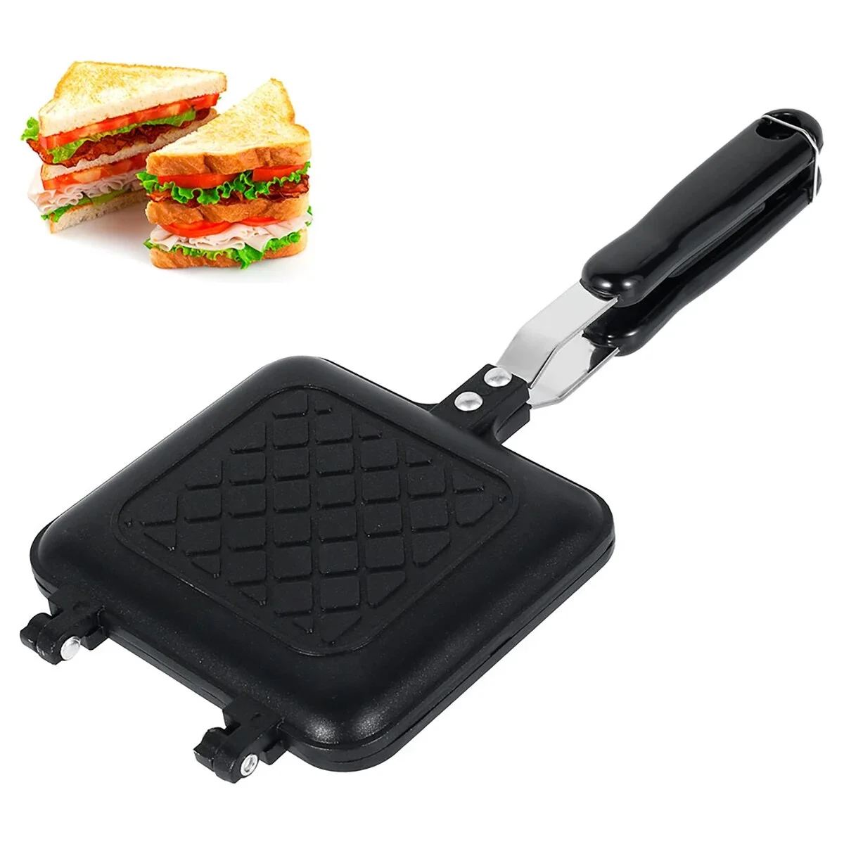 Double Side Bread Frying Pan NonStick Barbecue Plate Multiple Purposes Sandwich Toaster Mold Heat-resistant Toastie Waffle Maker black