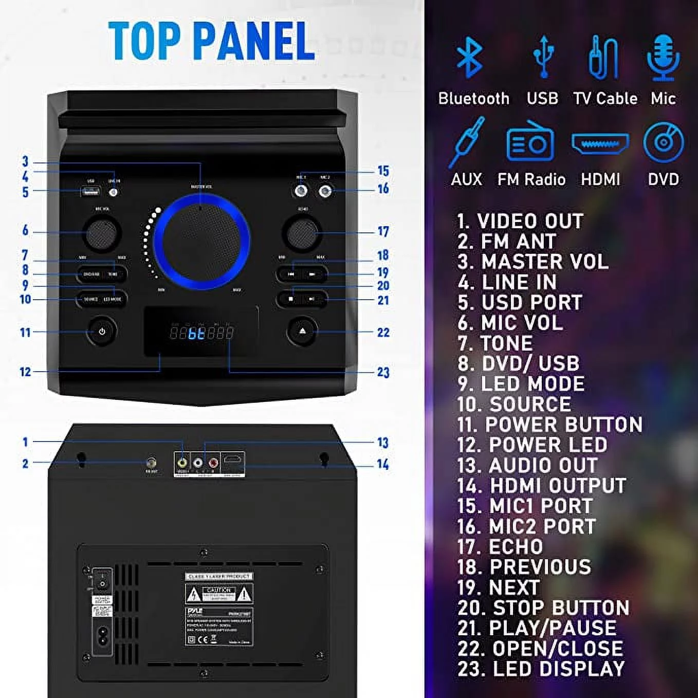 Pyle Karaoke Vibe PA Bluetooth Audio VIDEO/DVD Speaker System 800W Multimedia CD/DVD Player for TV