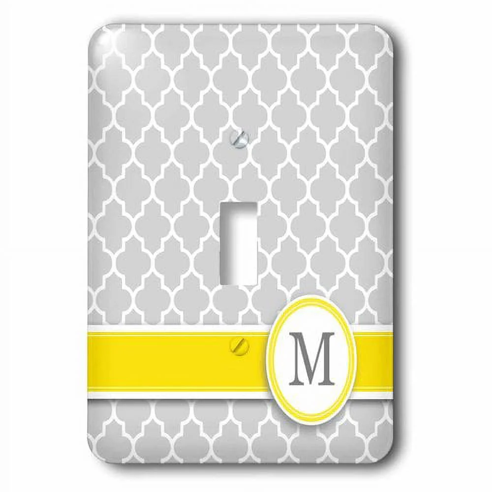Your personal name initial letter G - monogrammed grey quatrefoil pattern - personalized yellow gray single toggle switch lsp-154573-1