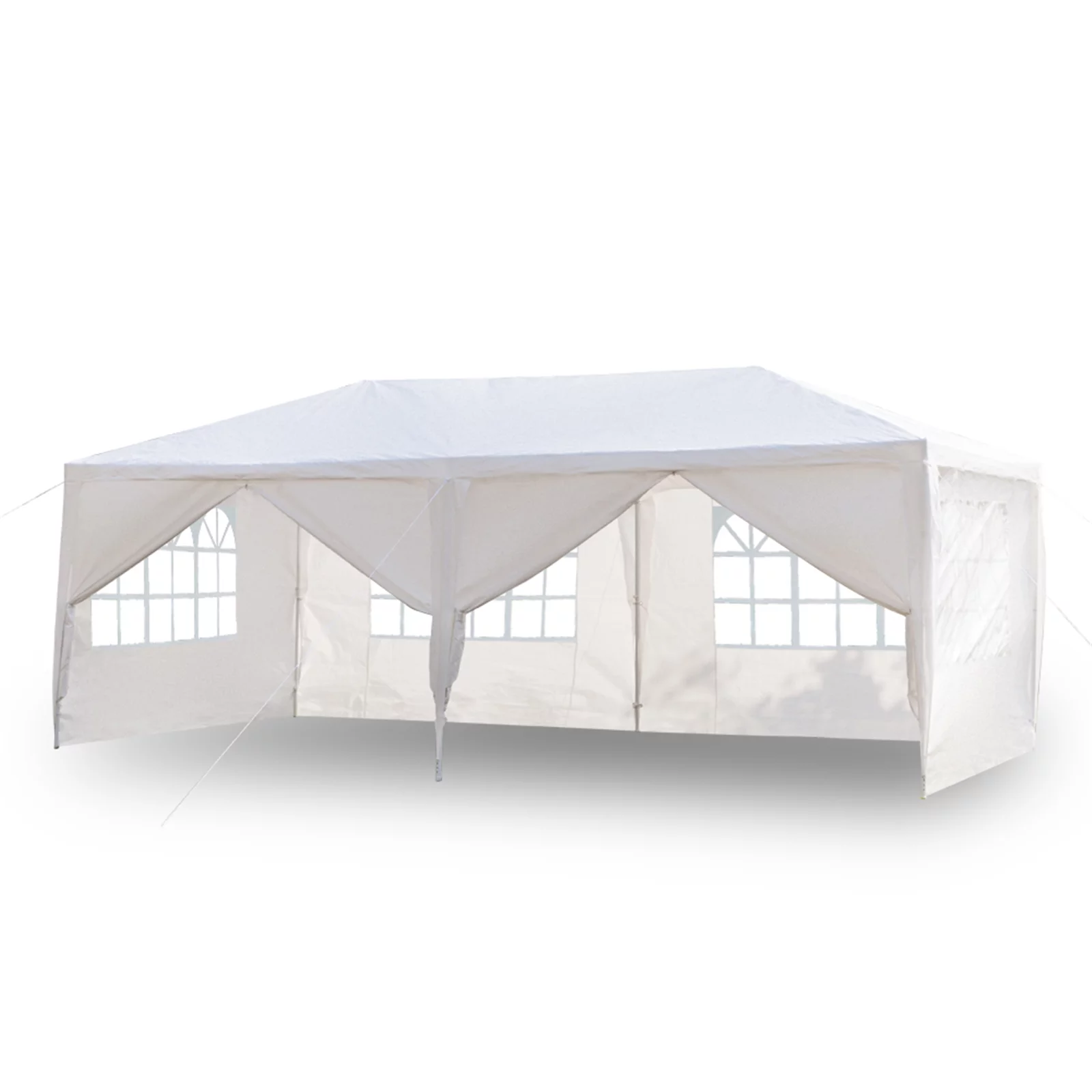 QHTT 3 x 6m Six Sides Two Doors Waterproof Single Tent for Home Garden Wedding Party Parking White