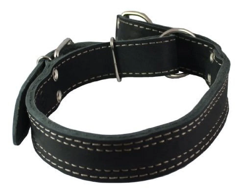 Martingale Genuine Black Double Ply Leather Dog Collar Choker Large Fits 19'-22.5' Neck.