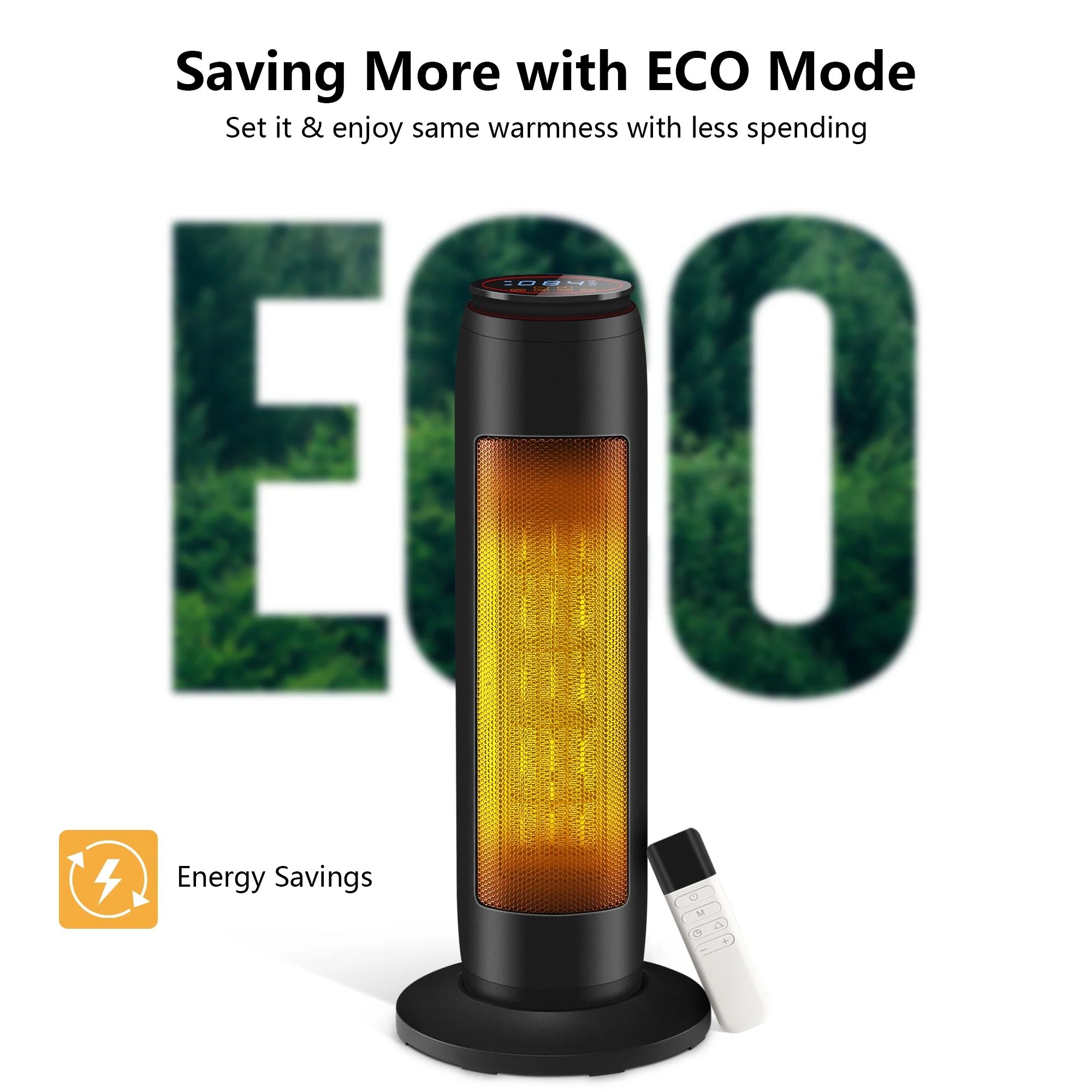 Dwelke 70° Oscillation Tower Space Heater with Adjustable Thermostat for Large Room, Remote Control & Fan Modes, Tip-Over Switch & Overheating Protection,Black