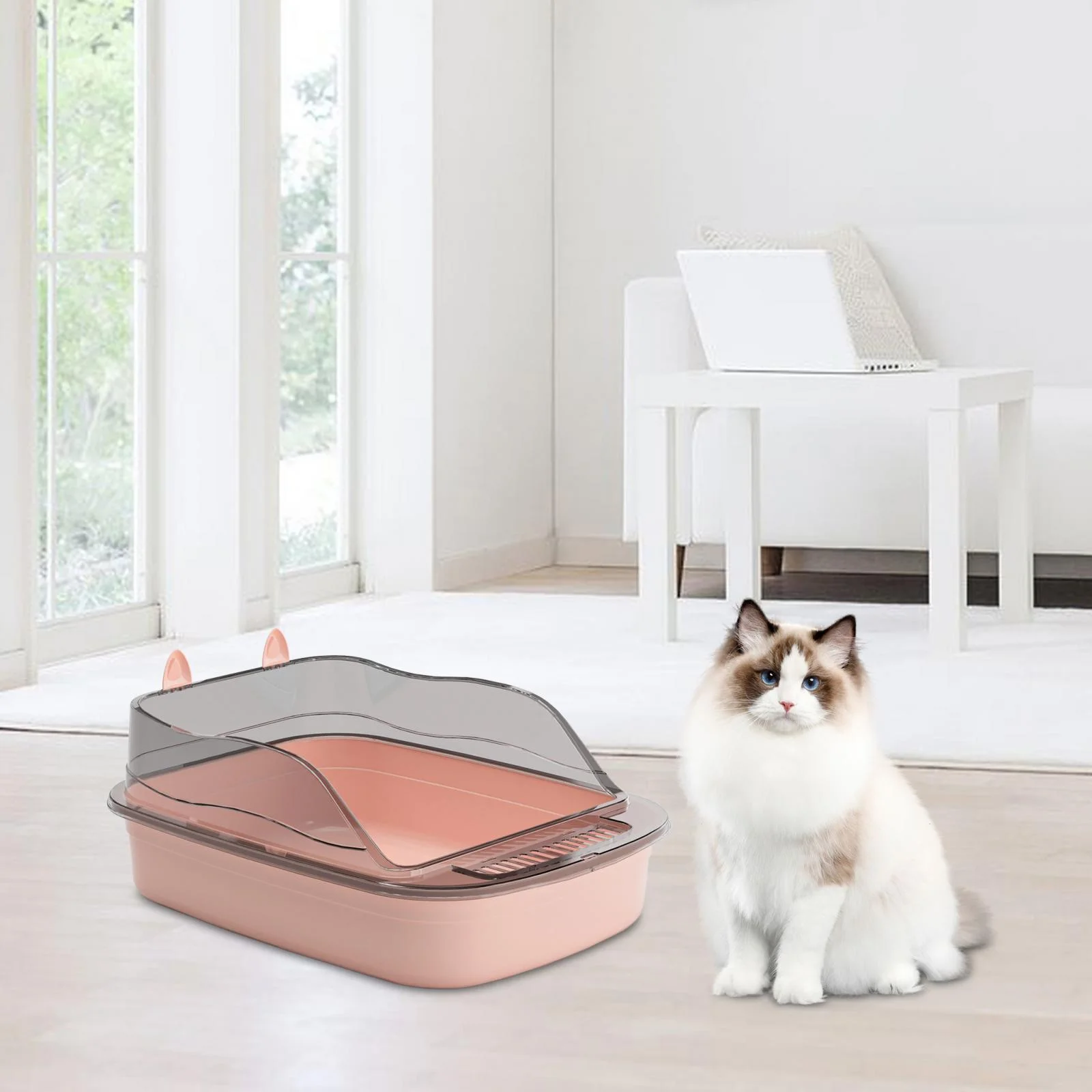 Toysmith Cat Litter s Toilet Anti Splashing 50x34x18cm Cat Sand Box with High Side Cat Sand Basin Large Bedpan Kitty Litter Pan pink