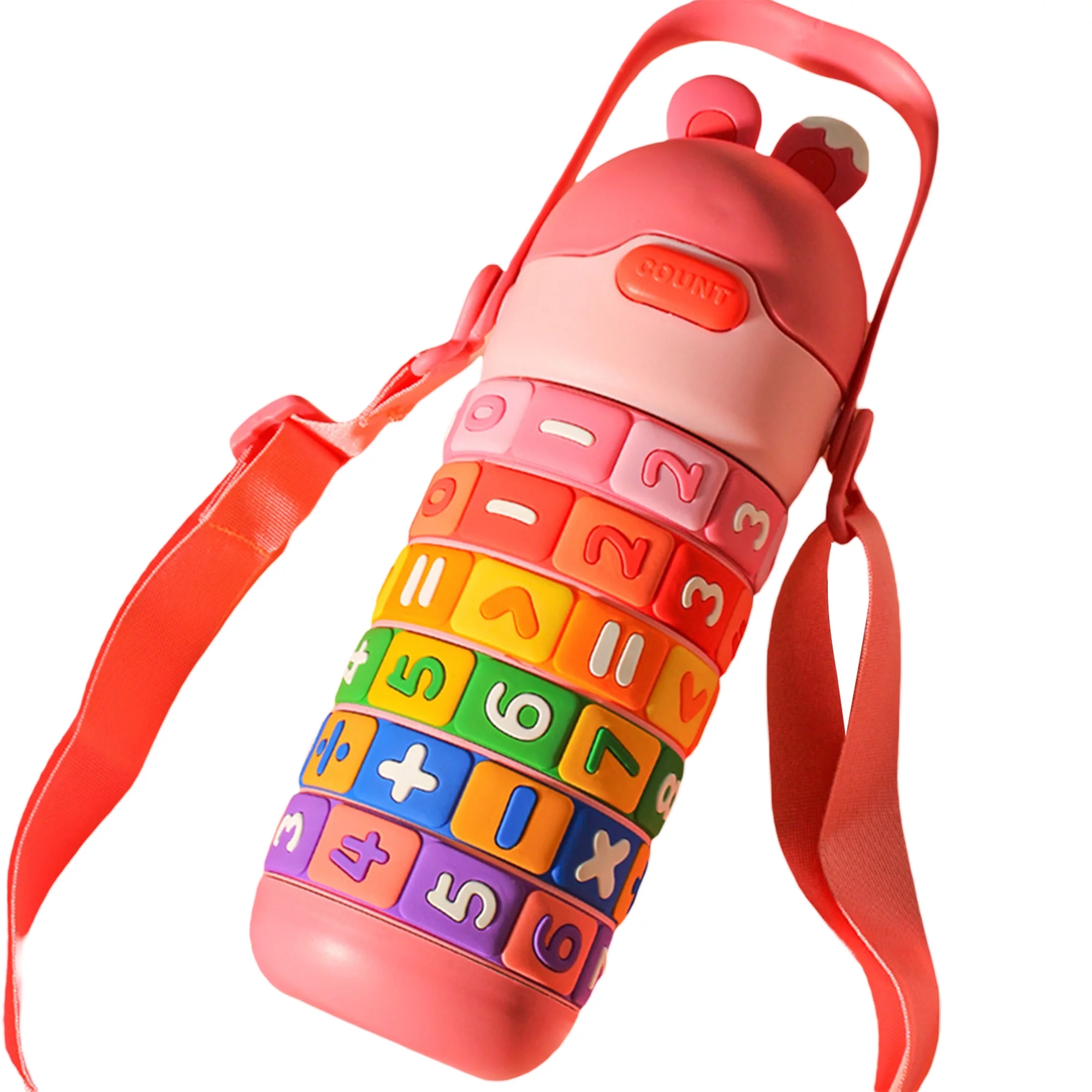 Sprifallbaby 430ml Kids Thermal Water Bottle, Funny Rotatable Numbers Portable Stainless Steel Insulated Flask Water Bottle with Straw