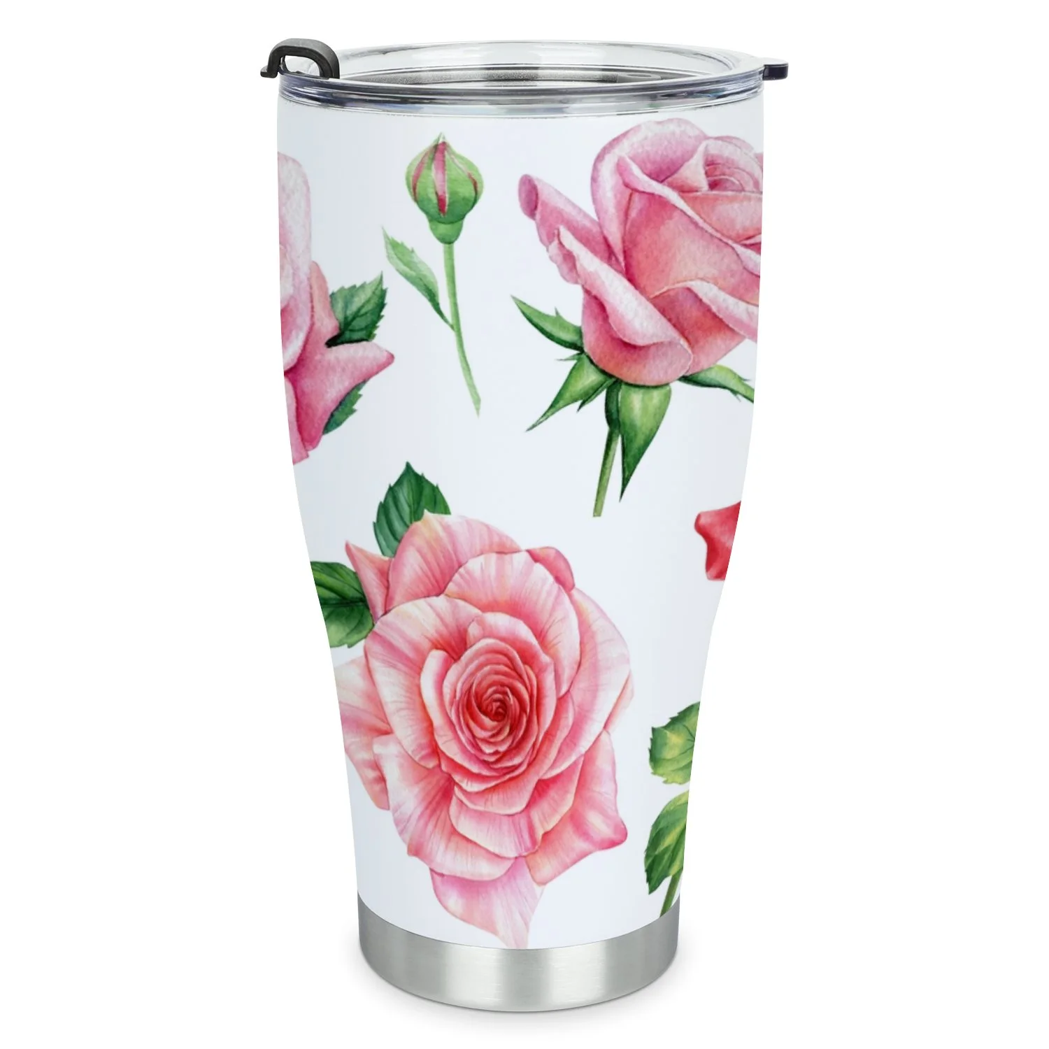 Hidove Stainless Steel Tumbler, Pink Roses Flowers, Leaves 30oz Leak Proof & Stainless Steel Bottle for Hot & Cold Drinks - Coffee Travel Mug, Water Metal Canteen, Thermal Cup
