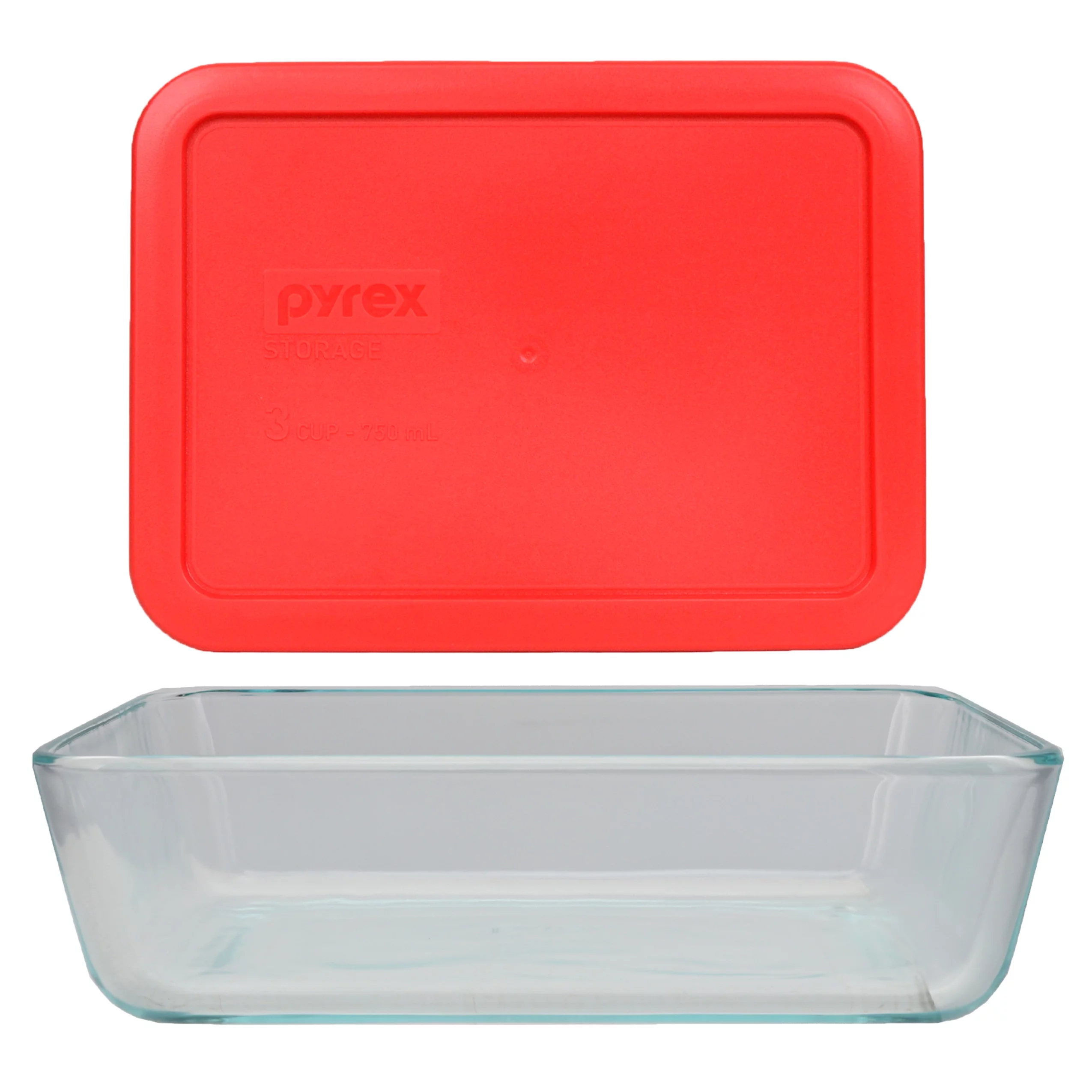 Pyrex (1) 7210 3-Cup Glass Food Storage Dish & (1) 7210-PC Red Plastic Lid