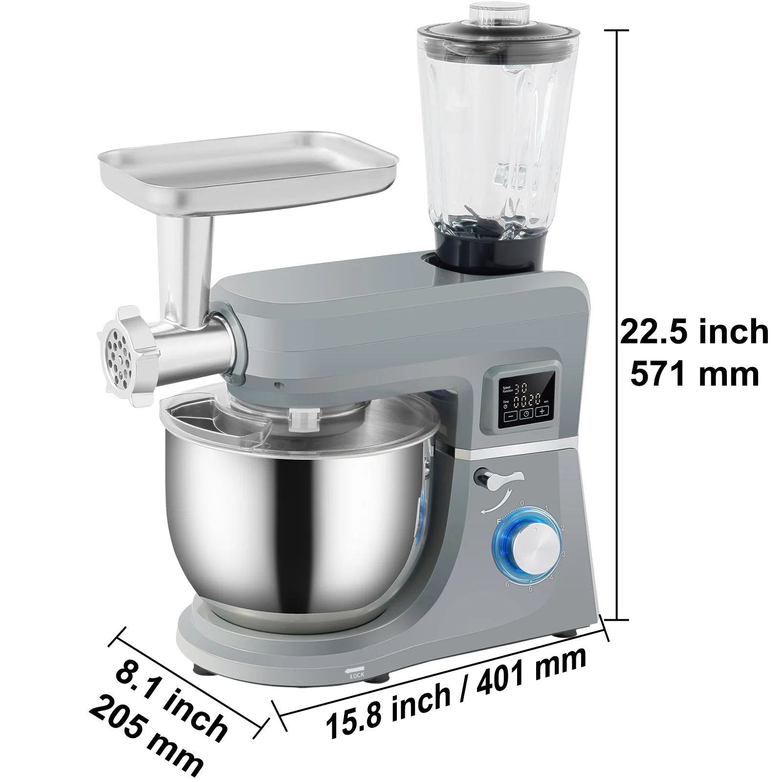 BENTISM 660W Stand Mixer 7.4Qt 6-Speed Tilt-Head Dough Mixer with Grinder Juicer