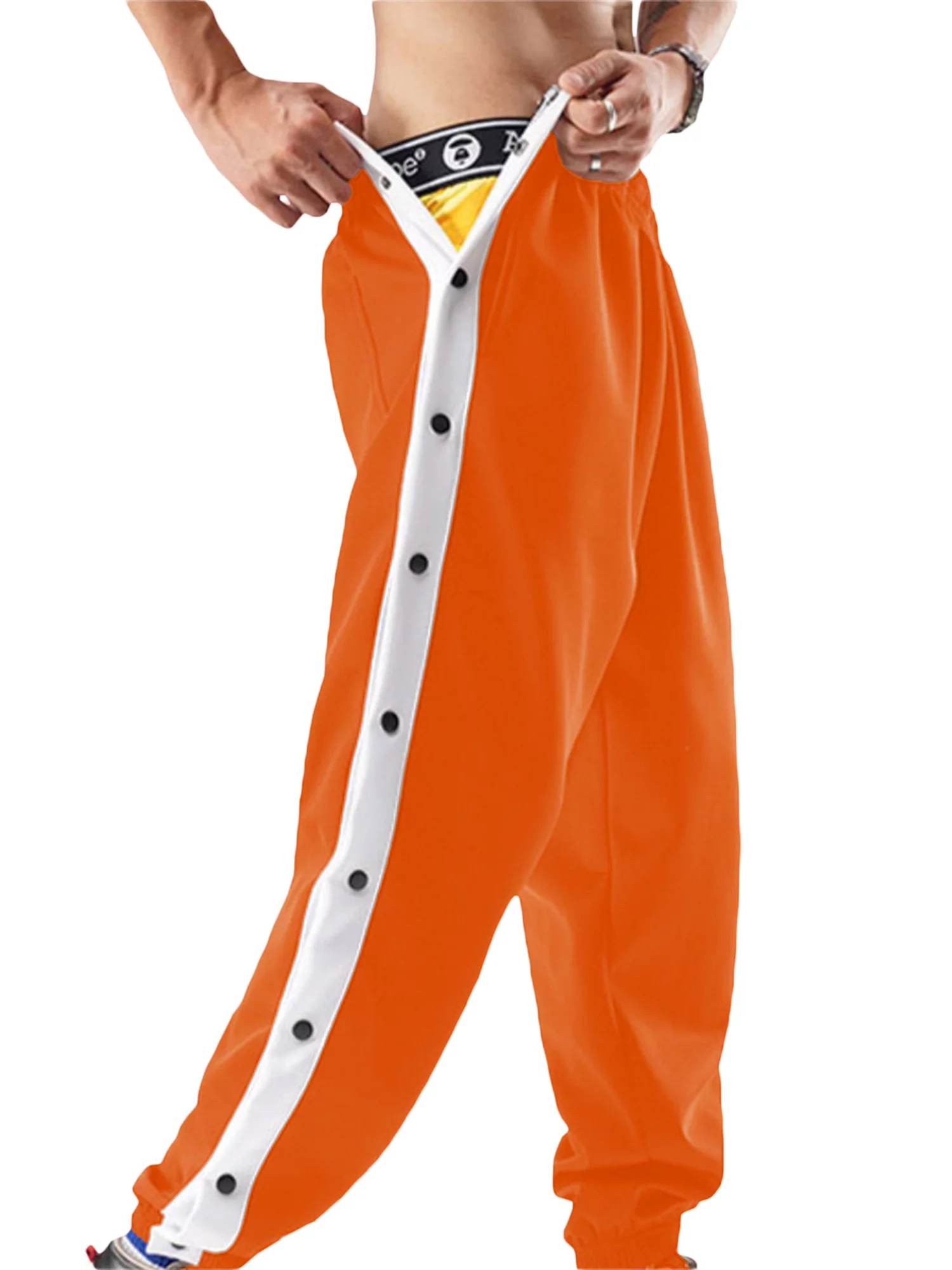 Men's Tear Away Pants, Loose Fit Basketball Pants High Split Snap Button Sweatpants