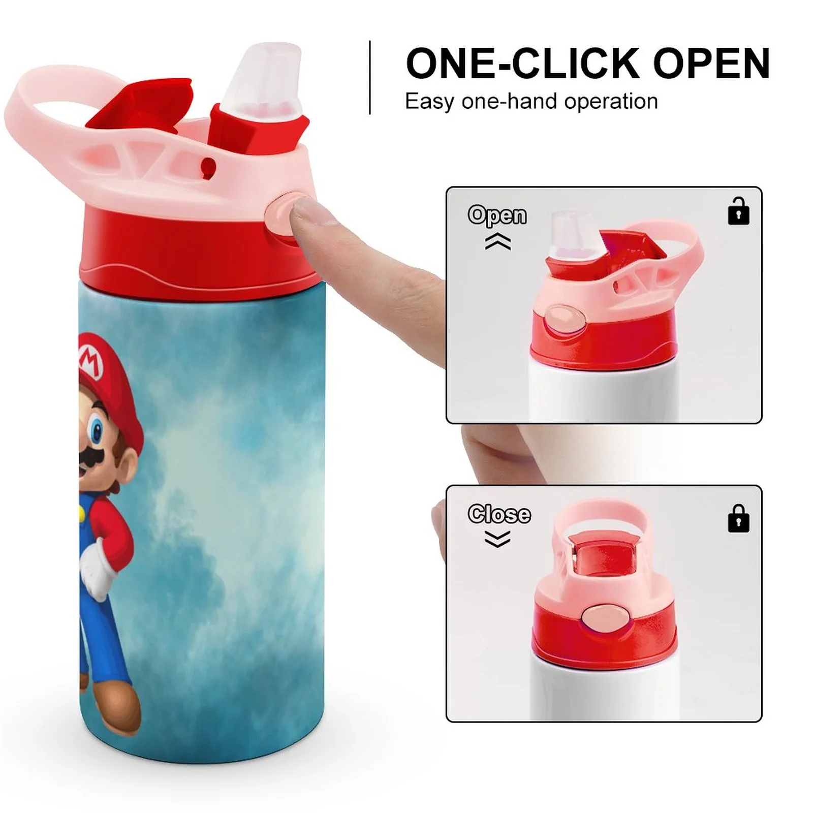 Super Mario Kid's Insulated Water Bottle With Straw Vacuum Stainless Steel Cup Leak-Proof Children Toddler Thermoses