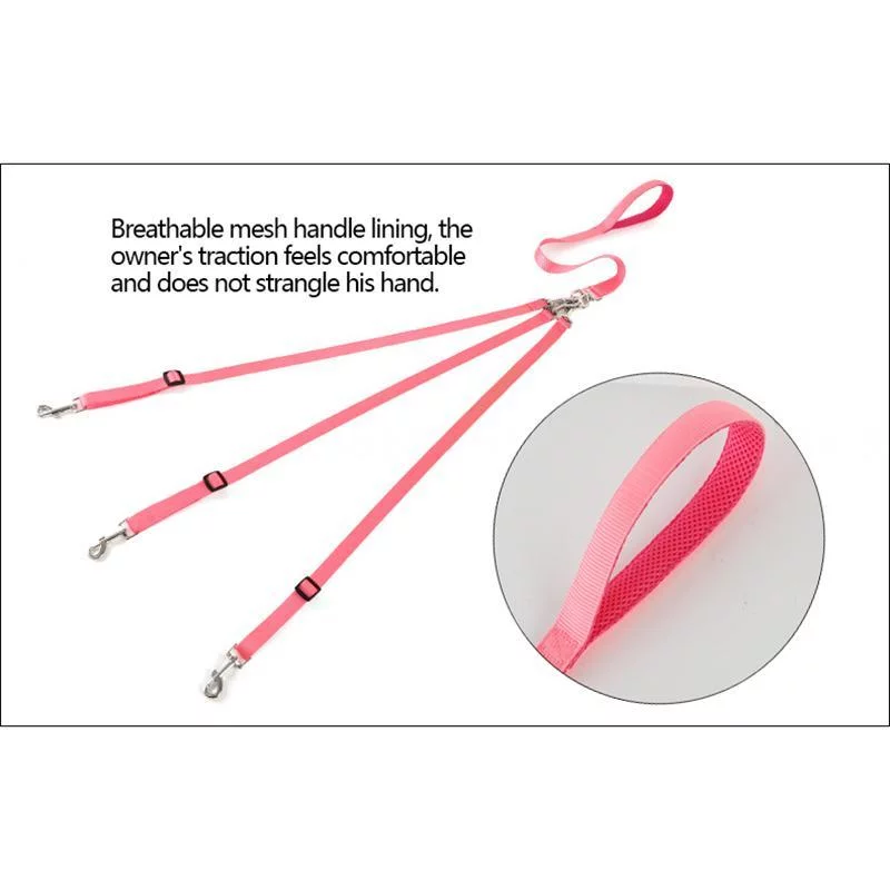 Gespout 3 in 1 Durable Nylon Dog Leash with Padded Handle, Three- Way Pet Leash with a Coupler, Adjustable and Detachable, Gray 1PCS