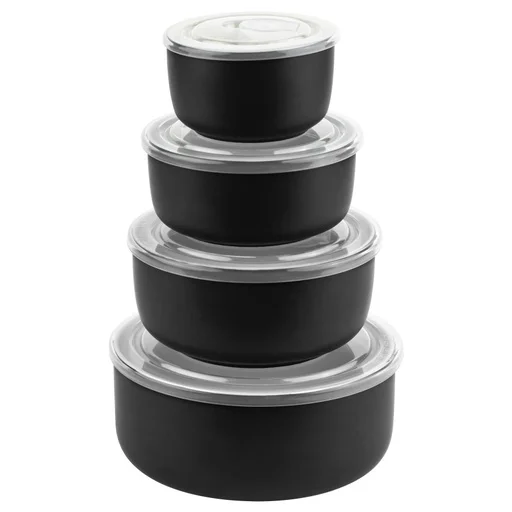 Kook Ceramic Nesting Bowls with Lids, Set of 4, Black