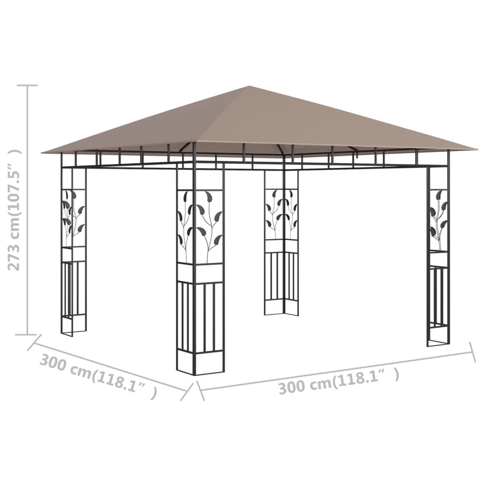 walmeck Gazebo with Mosquito Net 9.8'x9.8'x9' Taupe 0.6 ozft²