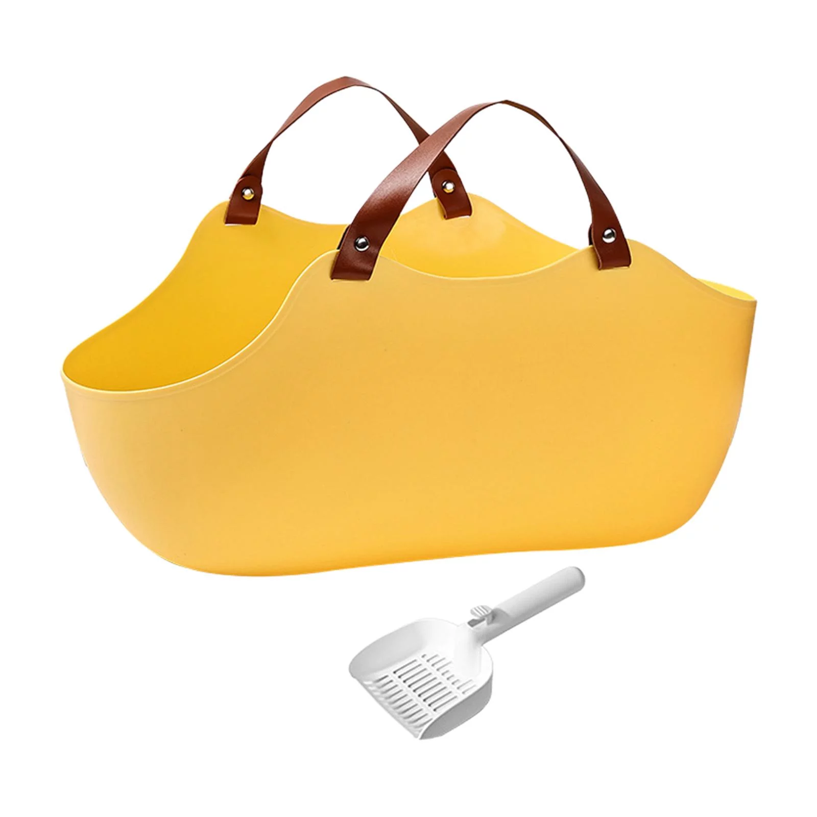 Cat Open Top Pet Litter Tray Cat Toilet Semi Closed Cat Sand Basin Litter Pan Cat Litter Container Toilet for Small Medium Cats yellow