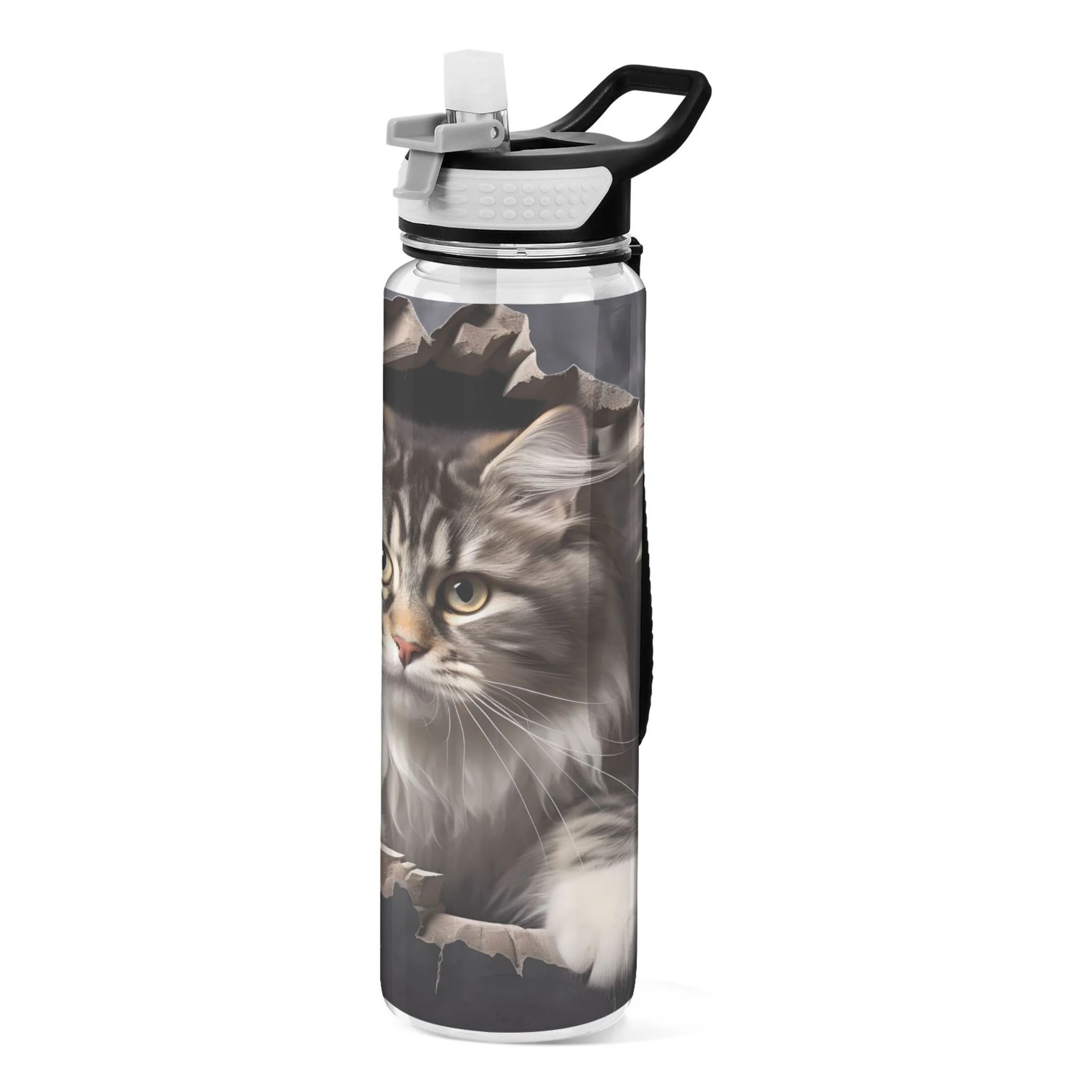 Cat 32oz Water Bottles with Straw Tritan Leakproof Sports Bottle BPA Free Clear for Fitness Gym Swimming Cycling
