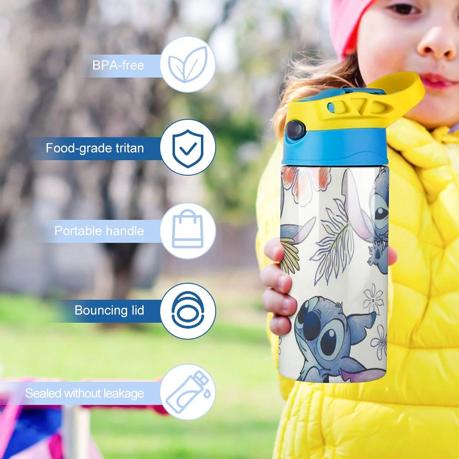 Smile Stitch Children's Water Bottle Vacuum Insulated Stainless Steel Cup With Straw Toddler Thermoses