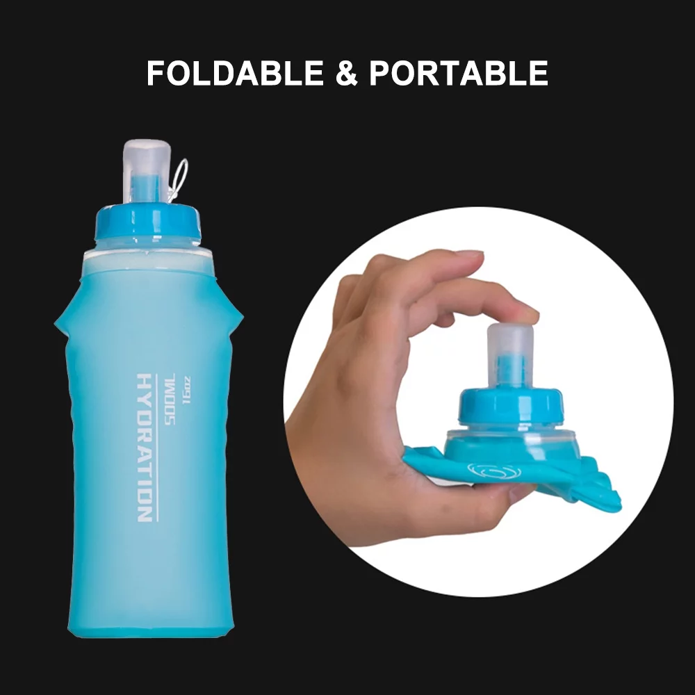 AFISHTOUR TPU Soft Flask 500ml Sports Water Bottle 2pcs for Hydration Pack Suitable for Running Hiking Cycling Climbing Jogging Marathon