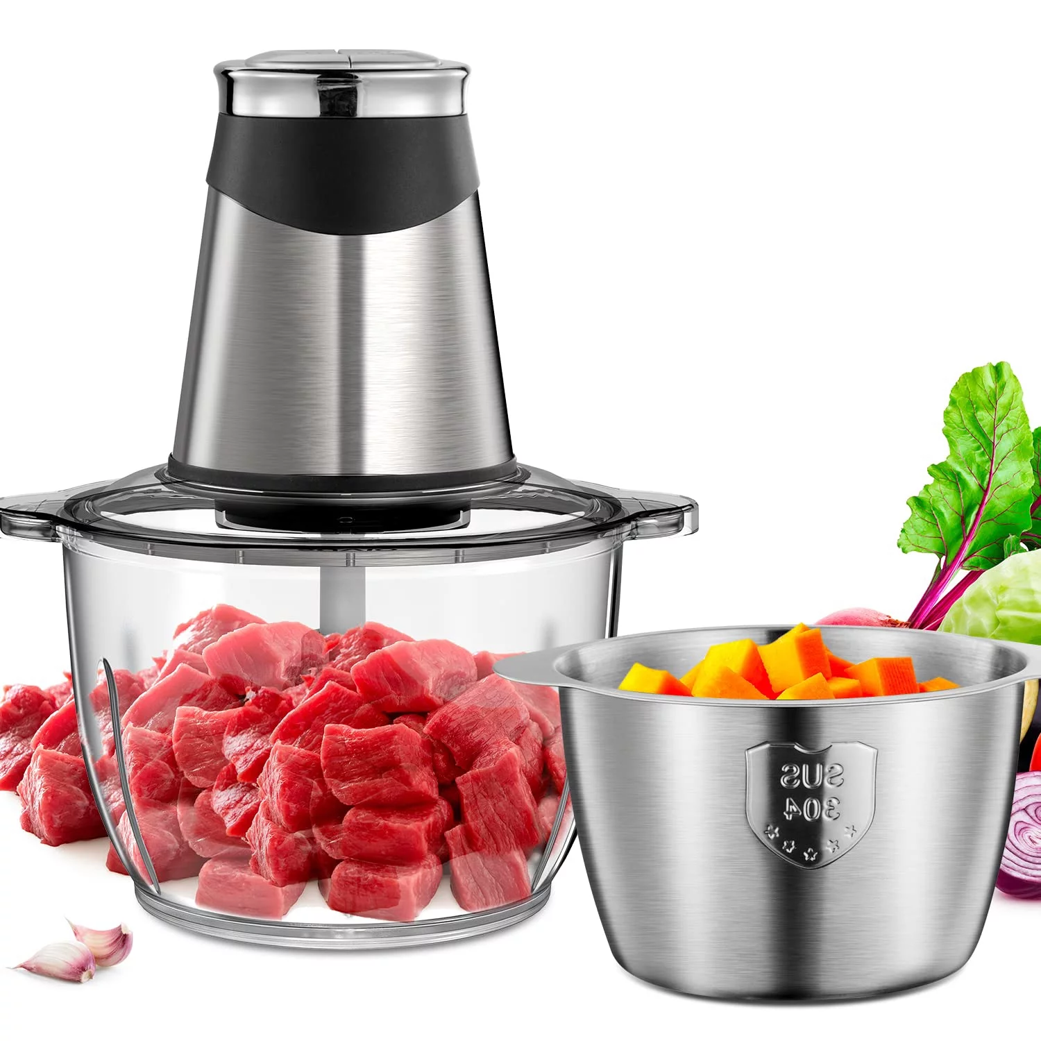 Food Processors Meat Grinder 4 Bi-Level Blades for Meat, Vegetables