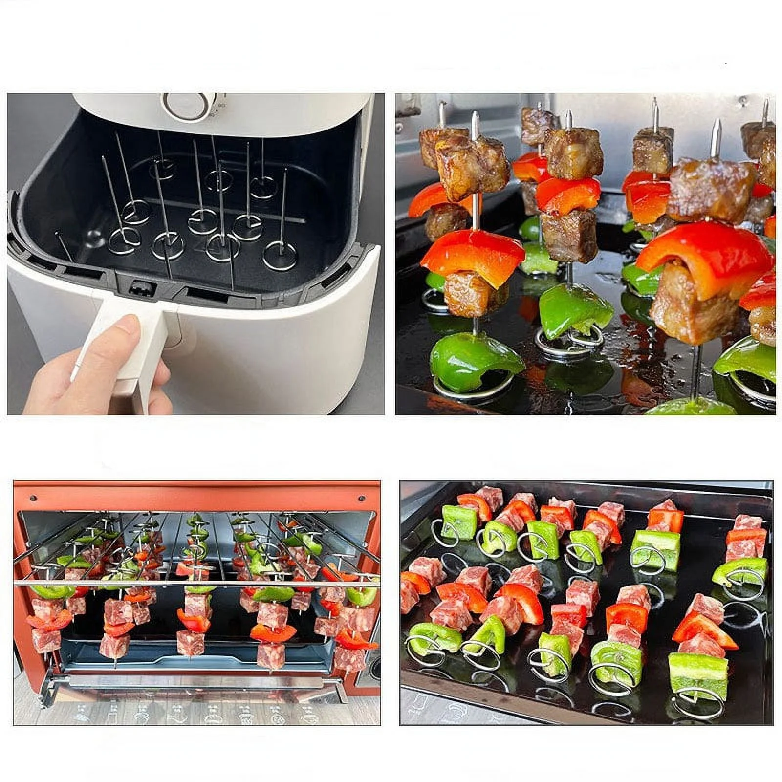 10Pcs Air Fryer Oven Vertical Skewer Grill General Accessories Food Grade 304 Stainless Steel Baking Pin  For RV Outdoor Cooking Backyard Camping Picnics Beach BBQ Tools, BBQ Accessories