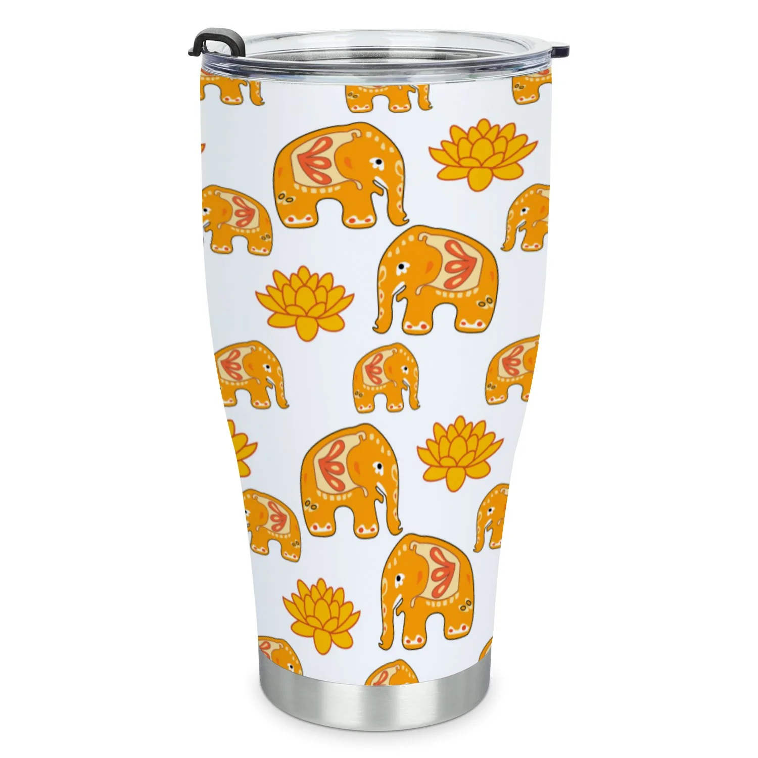 Hidove Stainless Steel Tumbler, Seamless Pattern with Elephants 30oz Leak Proof & Stainless Steel Bottle for Hot & Cold Drinks - Coffee Travel Mug, Water Metal Canteen, Thermal Cup