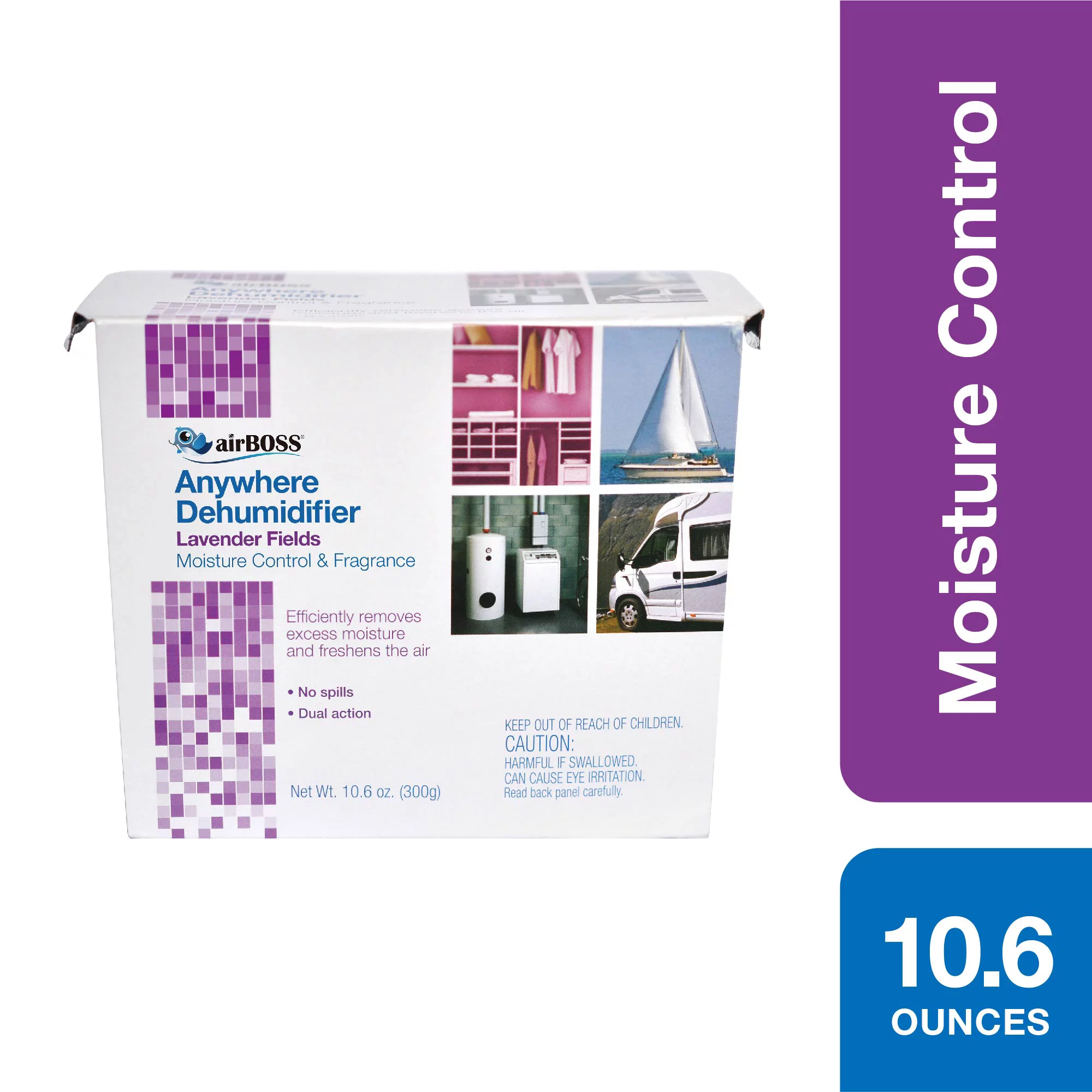airBOSS Anywhere Dehumidifier, Removes Excess Moisture (11.8 fl oz Daily Capacity), Lavender Fields, 10.6 oz