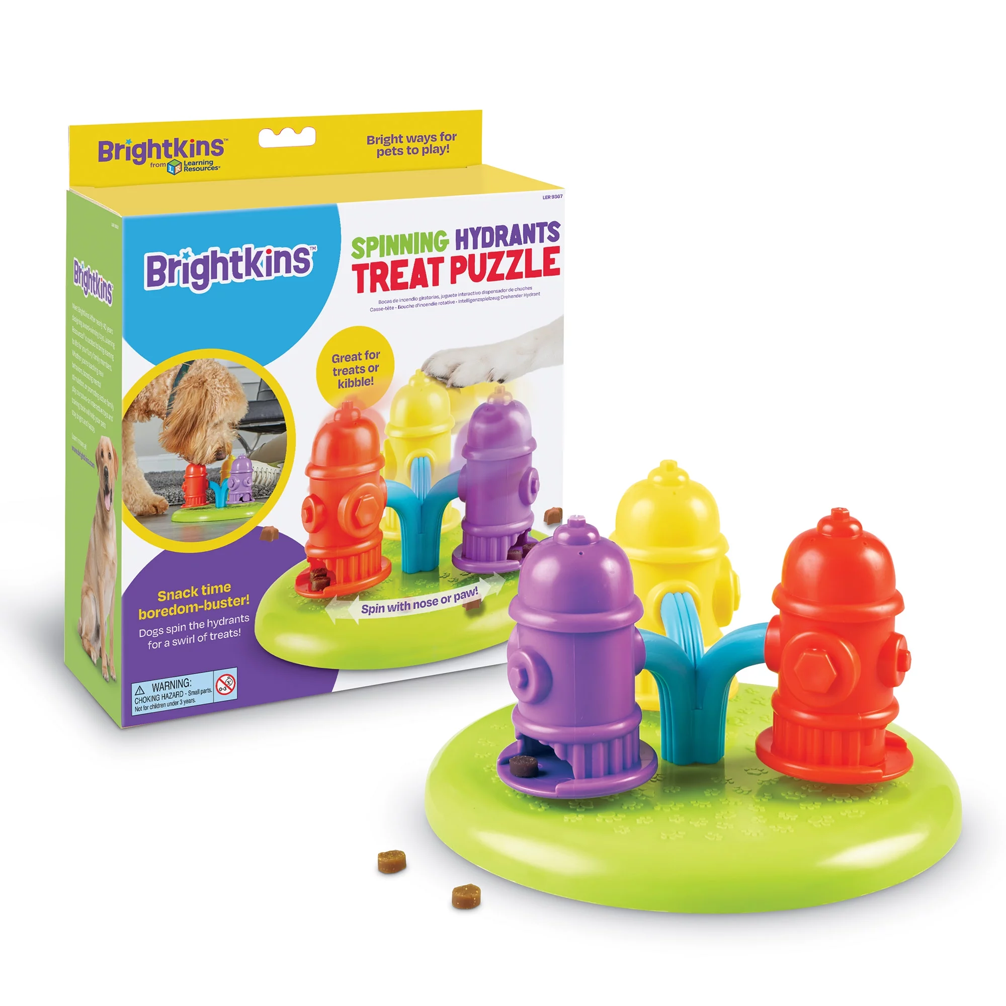 Brightkins Spinning Hydrants Dog Toy Treat Puzzle for Interactive Enrichment Training & Puppy Birthdays