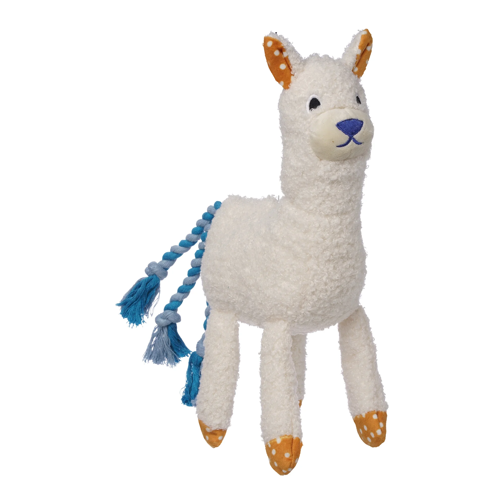 Manhattan Pet Toy Shakers Salt Under Stuffed Llama Squeaker Dog Exercise Toy with Tri-Rope Tail