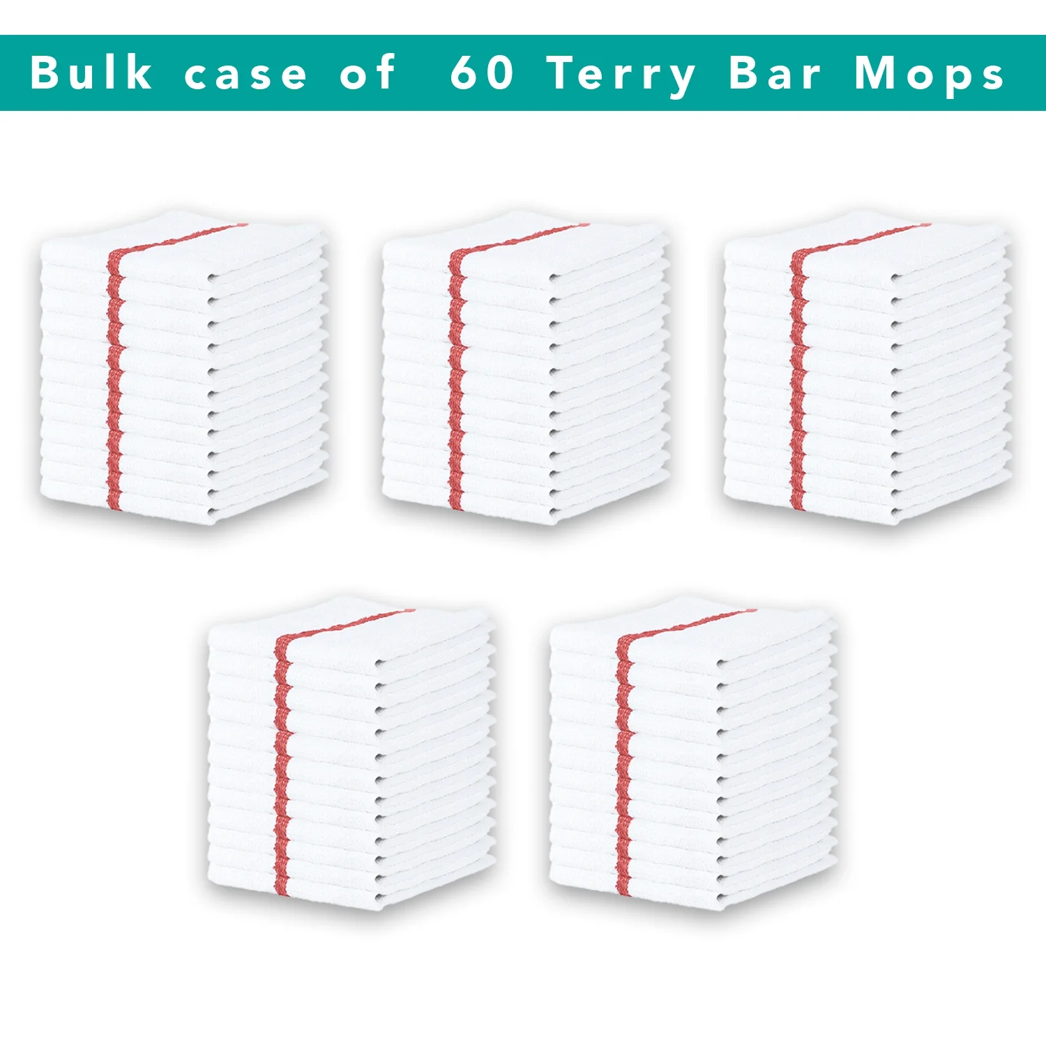 Arkwright Bar Mop Towels (16x19, (Bulk Case of 60), Cotton, White with Red Stripe