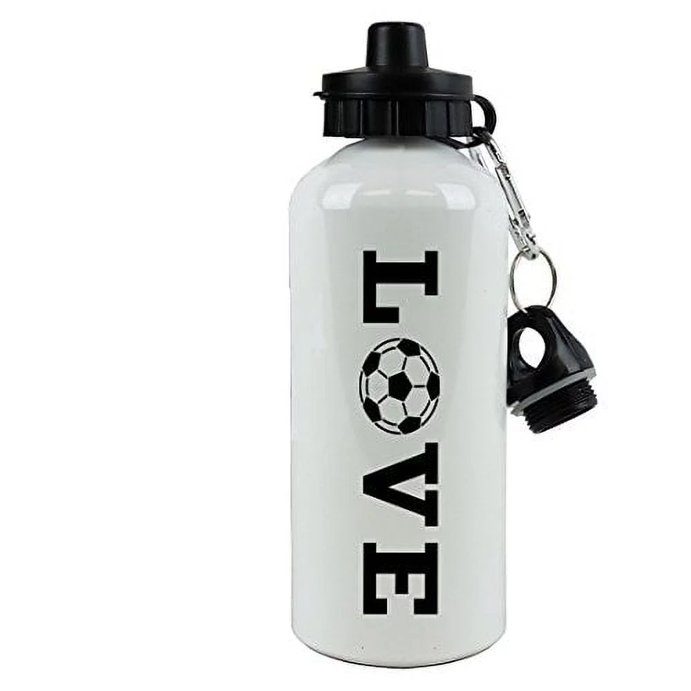 White Aluminum Black LOVE Soccer, 20-Ounce (600 ML) Sport Water Bottle with Sports Top, Carabiner