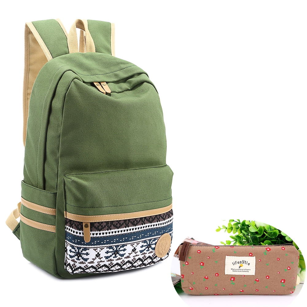 Casual Backpack Student Lightweight Canvas Laptop Bag Shoulder Bag School bag Travel Knapsack Bag with Free pen bag