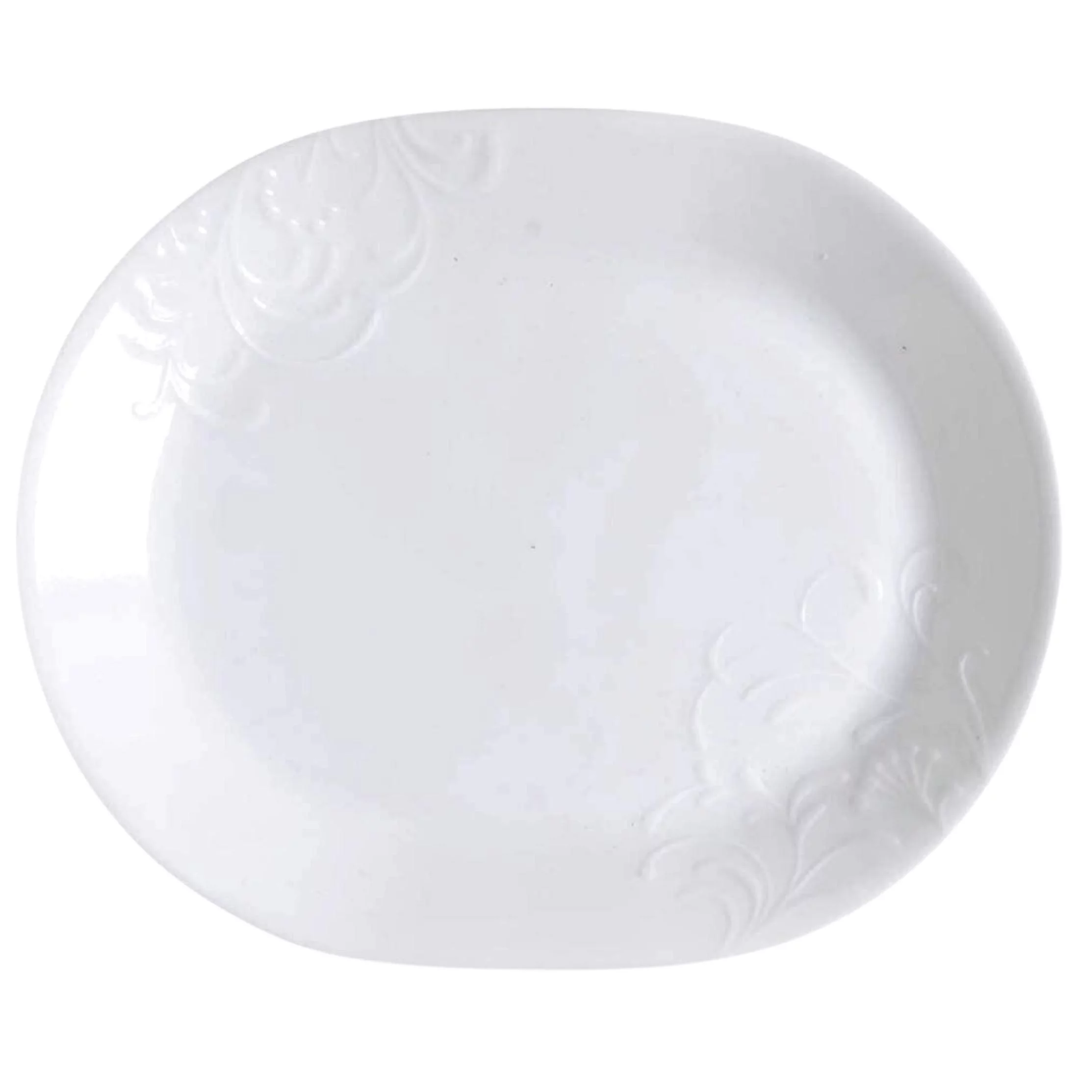 Boutique Cherish 12.25 Inch Embossed White Porcelain Serving Platter Dinner Dish Plate Service Tray for Home Dining Table Kitchen Tableware Party Favor Holiday Dinnerware Decoration Gift Supplies