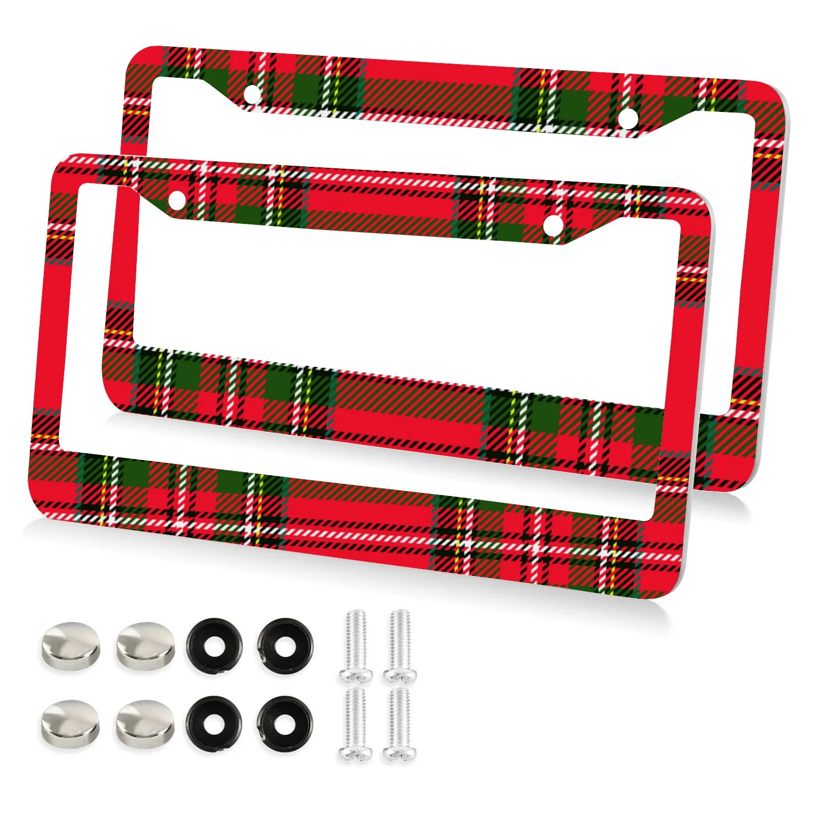 Hidove License Plate Frames, Royal Stewart Tartan Waterproof Aluminum Alloy Front Rear Tag Car License Plate Cover with Screw Cap Set for US Vehicles, 12 x 6 Inch