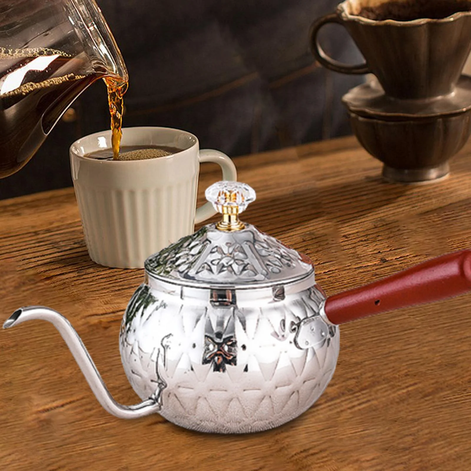 Pour over Coffee Kettle, Gooseneck Kettle, Anti Hot Wooden Handle, Drip Coffee Kettle Coffee Tea Pot for Office Coffee Maker,