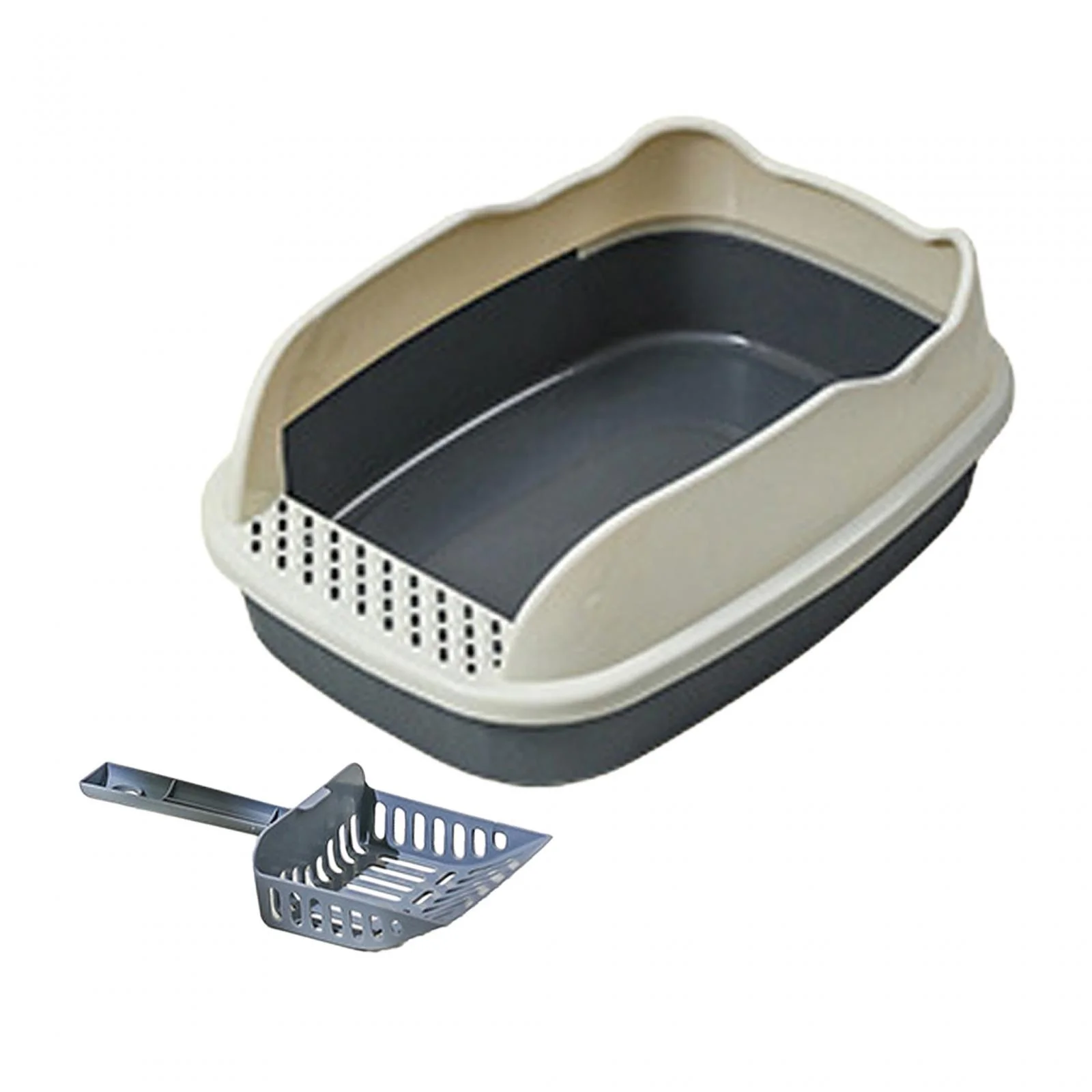 Toysmith Large Open Cats Kitten Potty Toilet Semi Closed High Sided Splashproof Cat Sand Box Cats Litter Tray for Indoor Cats gray