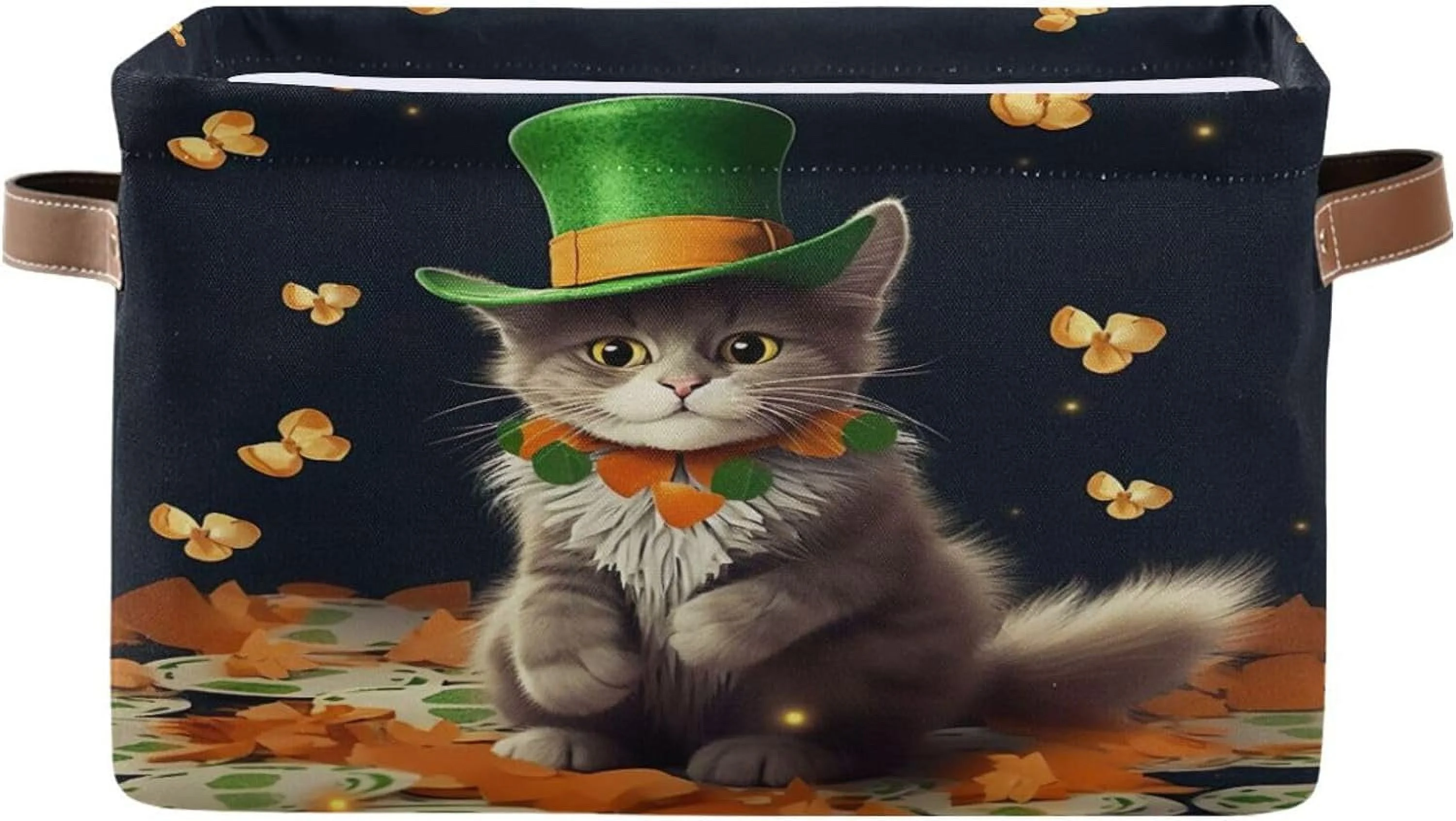 Coolnut St. Patrick's Day Cute Cat Large Storage Basket 1PCS,Cute Koala Collapsible Toy Storage Box Laundry Basket with Handle,Used for Home Closets, Offices, Bedrooms Halloweenation Home Decor